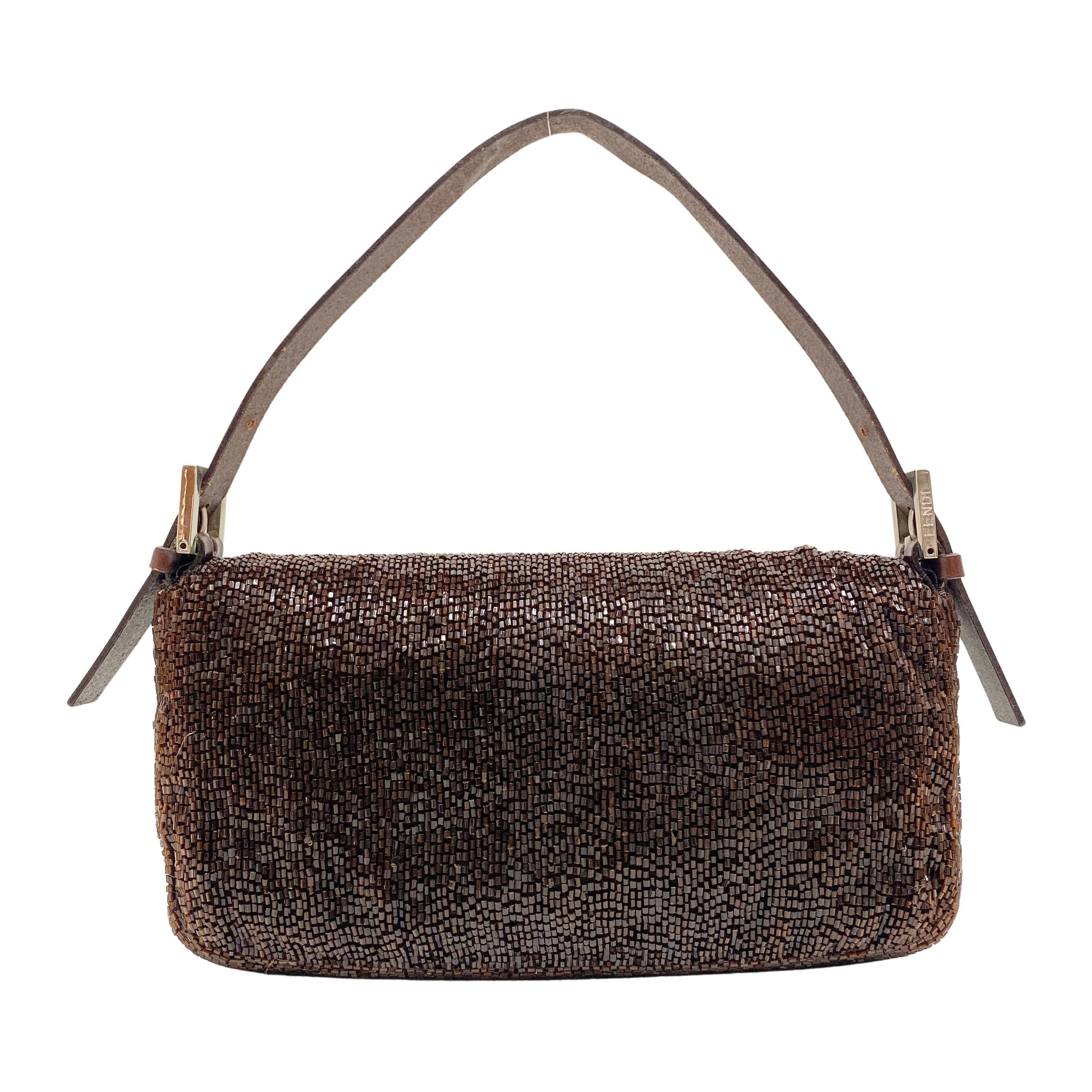 Baguette Brown Beaded Shoulder Bag