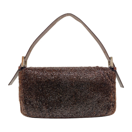 Baguette Brown Beaded Shoulder Bag