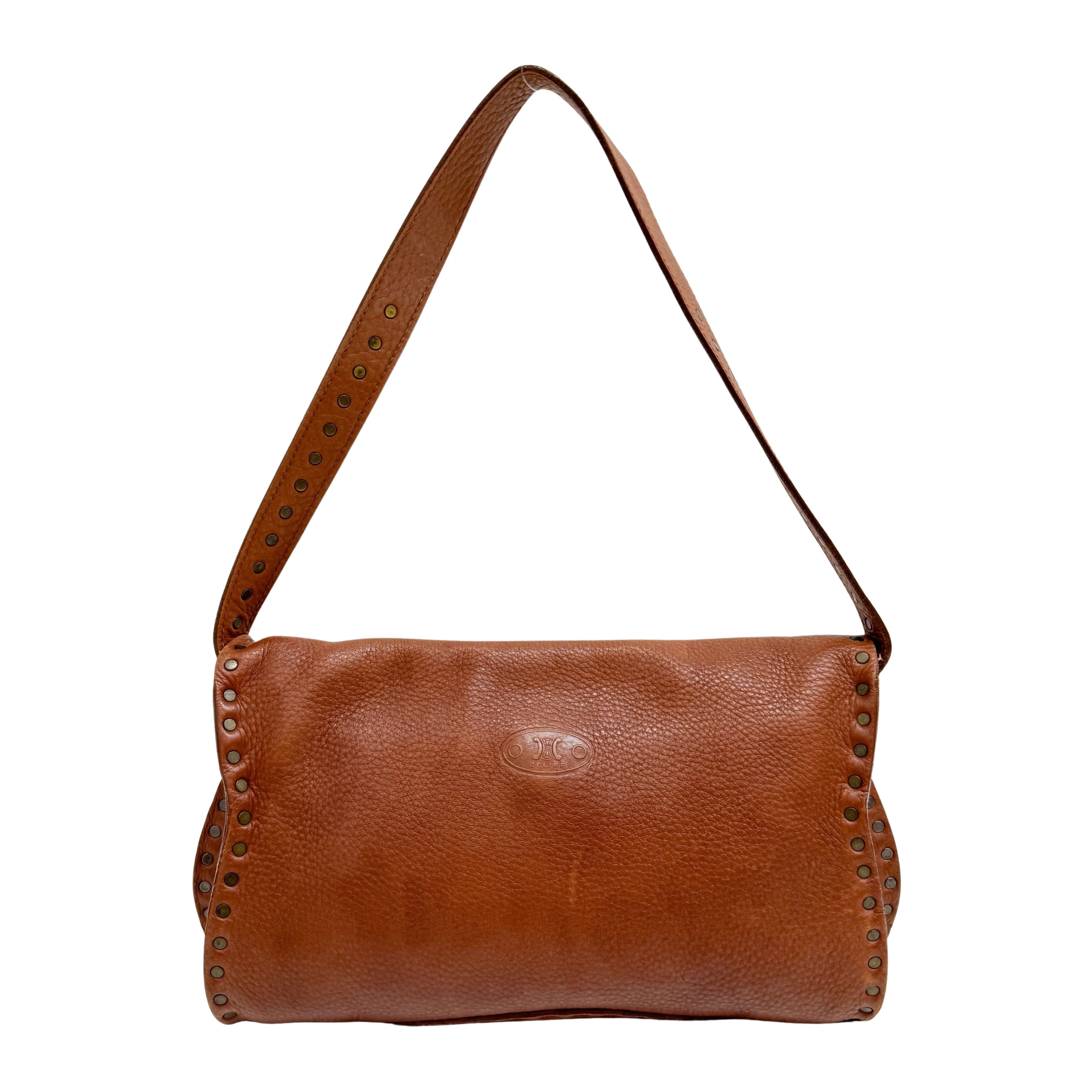 Vintage Brown Studded Leather Shoulder Bag
