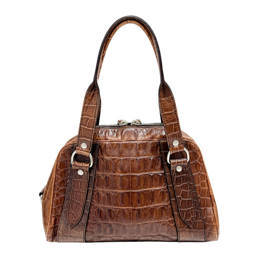Vintage Brown Crocodile Embossed Leather Shoulder Bag