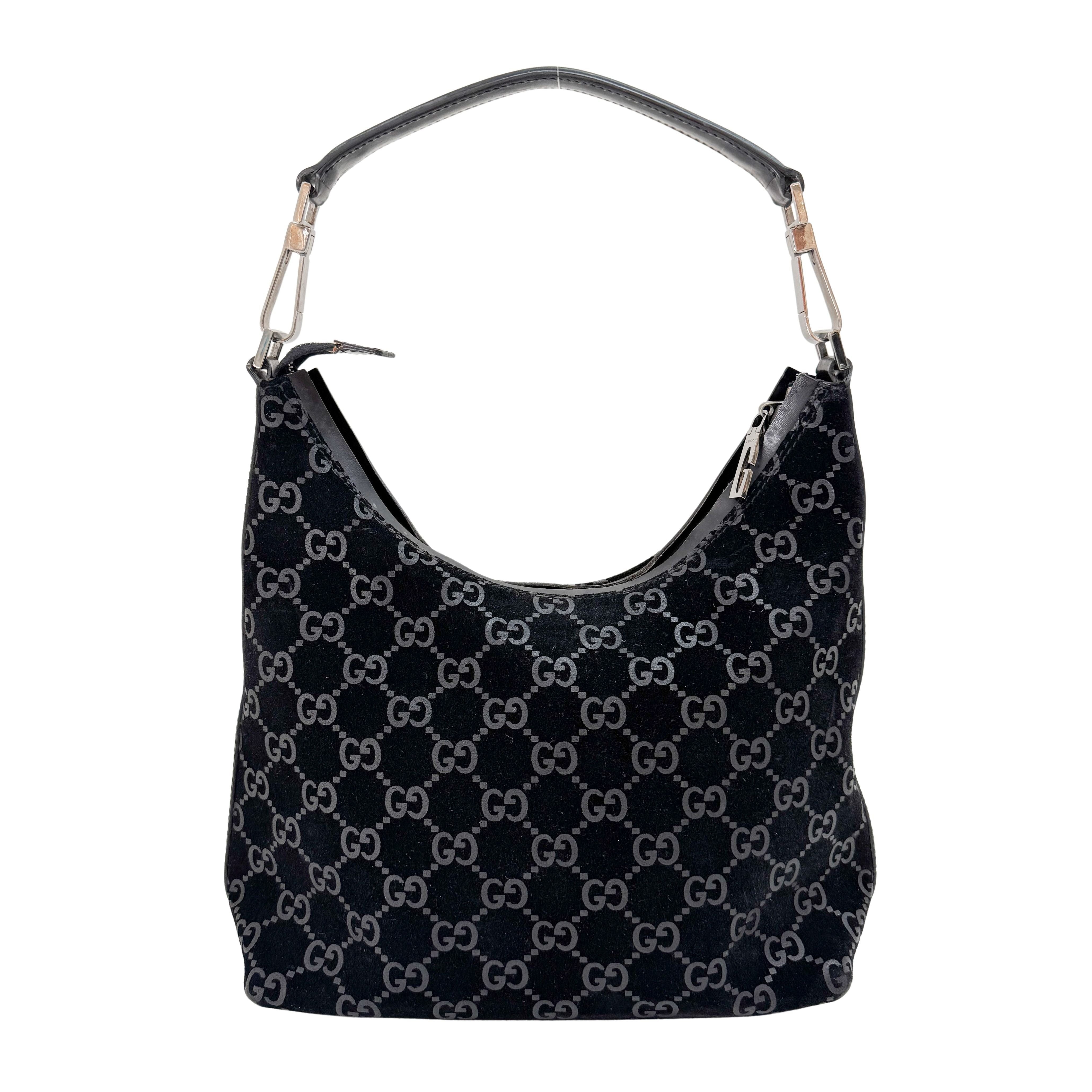 GG Black Suede Hobo Bag