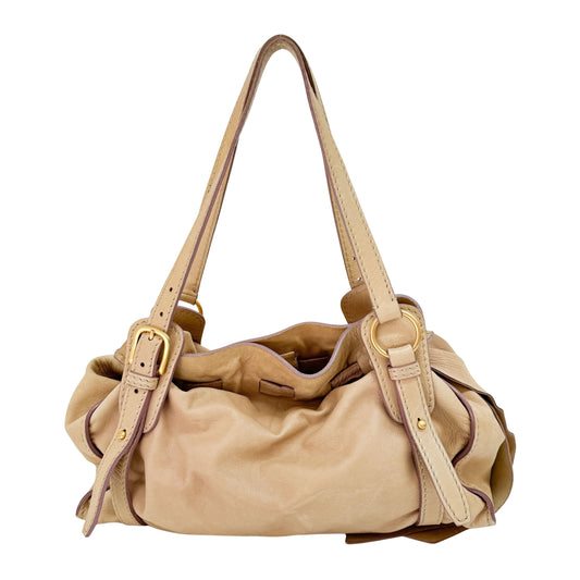 Vitello Lux Bow Bag Beige Calfskin Leather Shoulder Bag