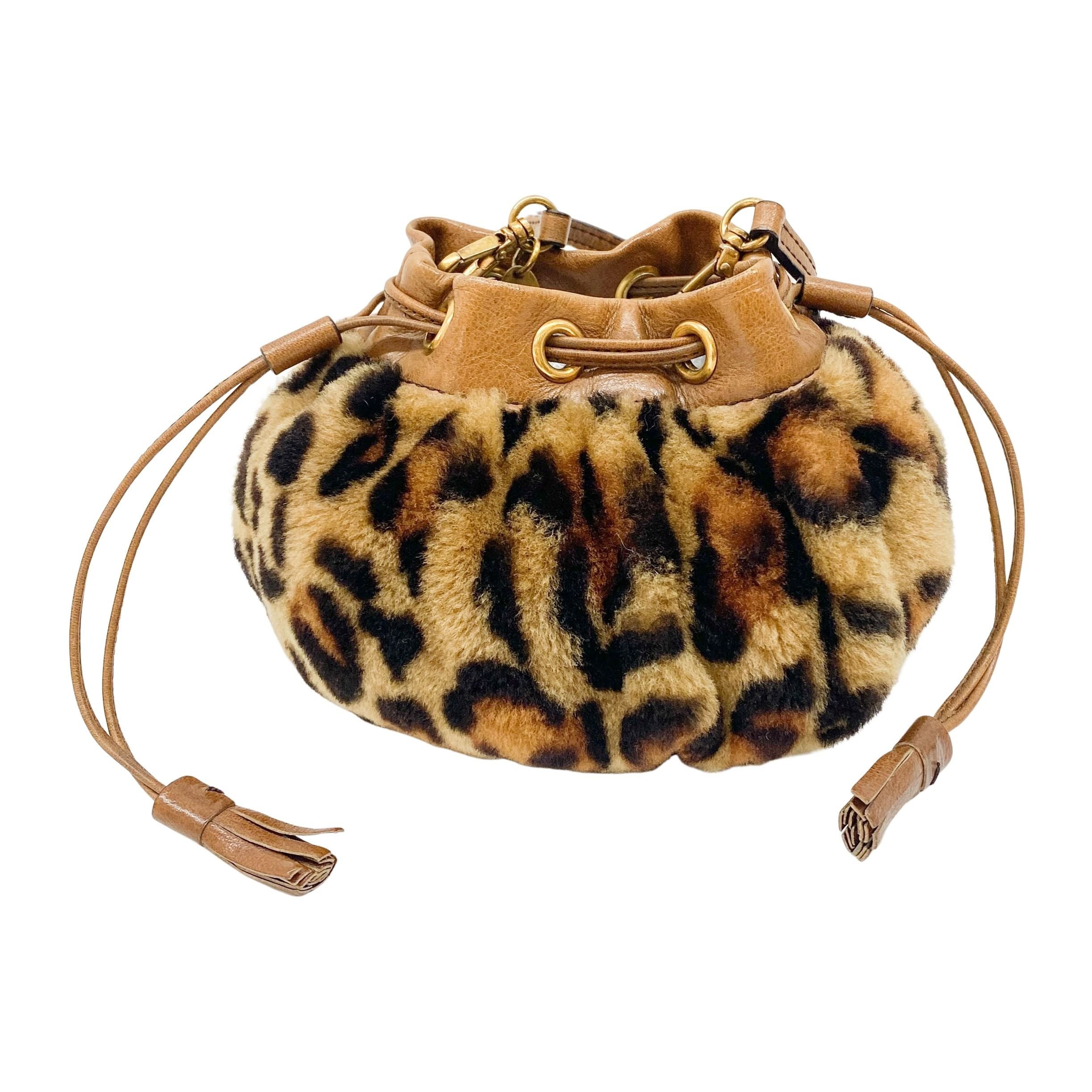 Brown Leopard Print Faux Fur Pouch Bag