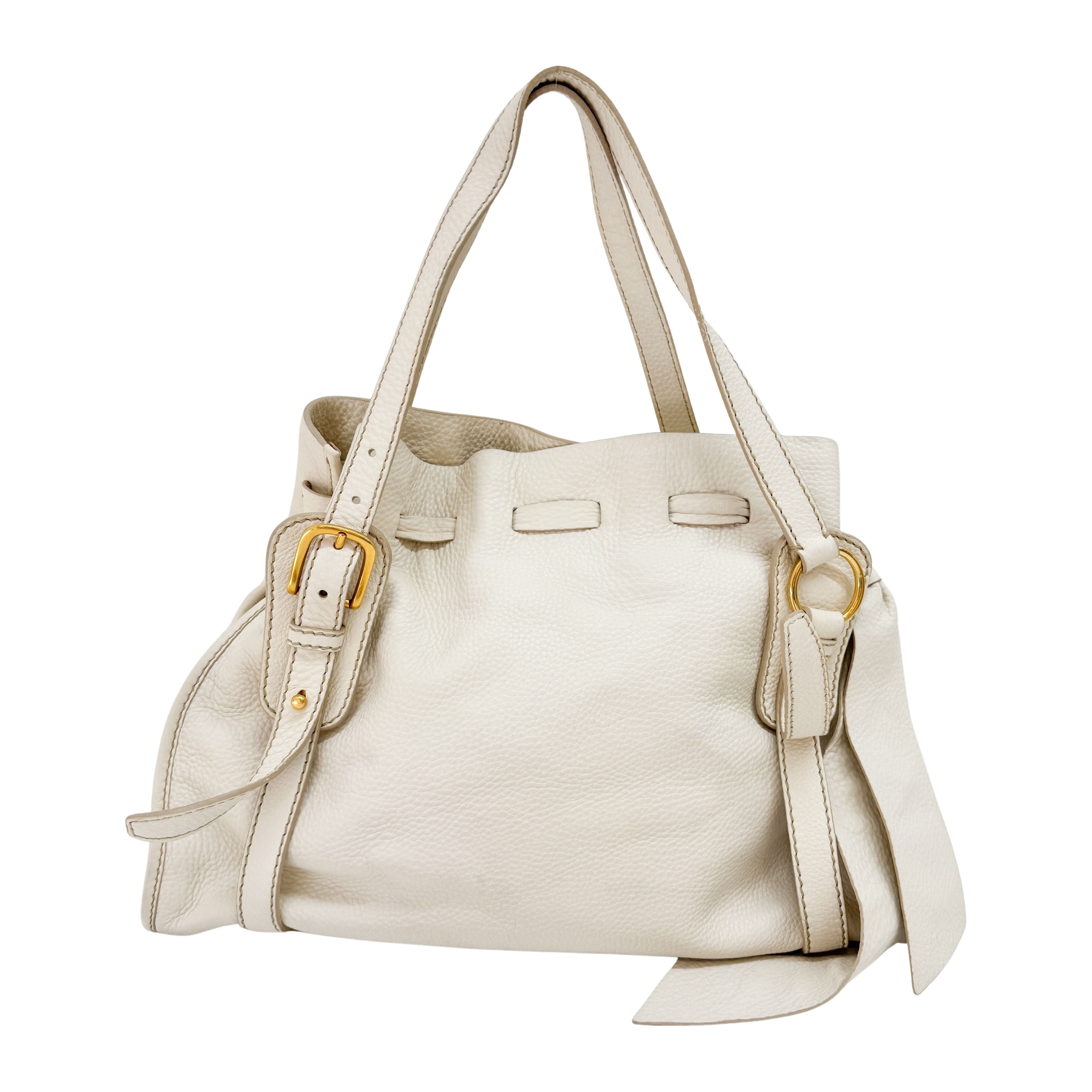 Vitello Lux Bow Bag White Calfskin Leather Shoulder Bag