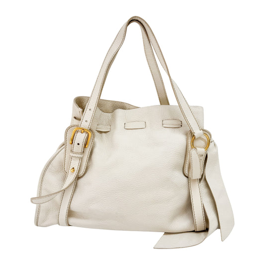 Vitello Lux Bow Bag White Calfskin Leather Shoulder Bag