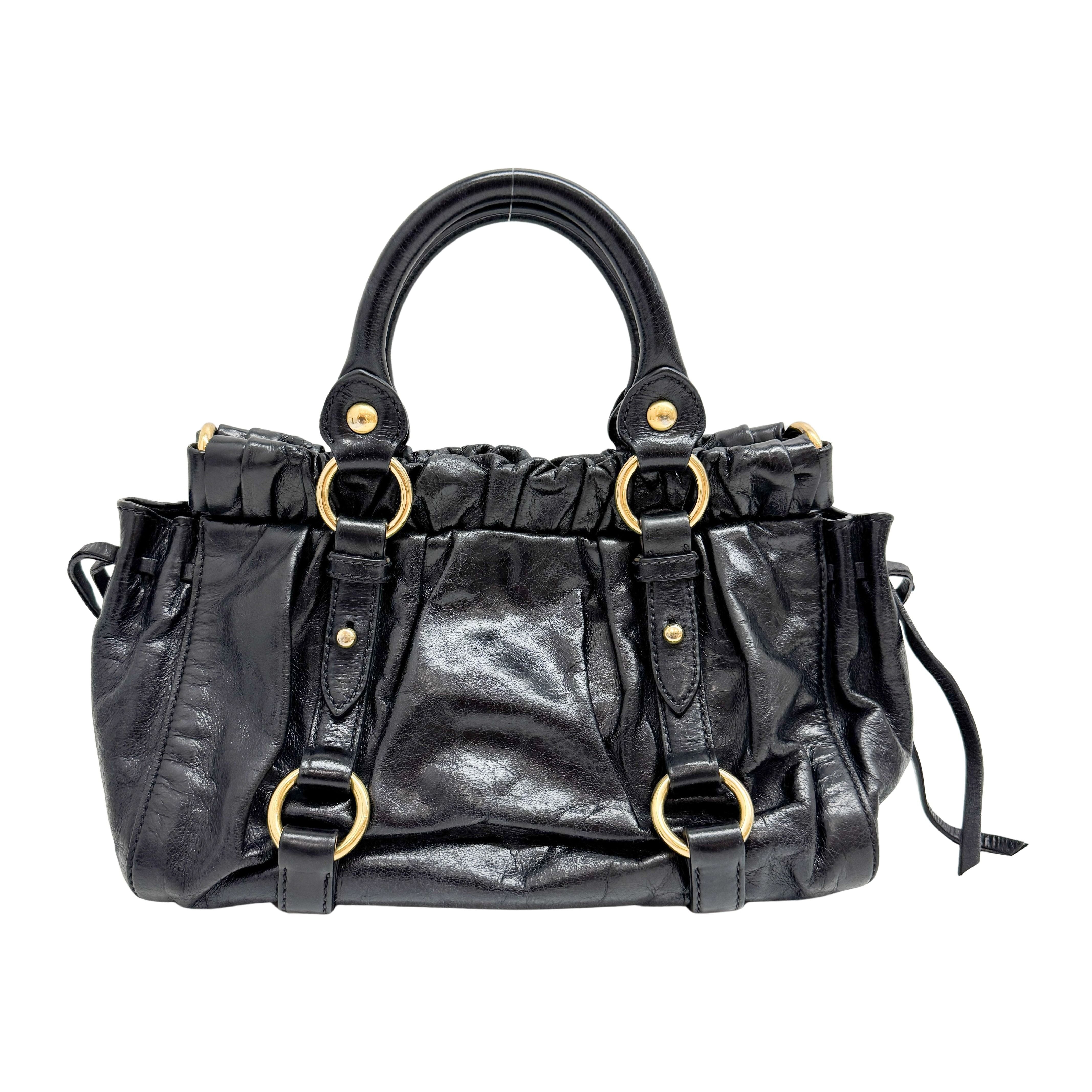 Mini Vitello Black Calfskin Leather Two Way Bag