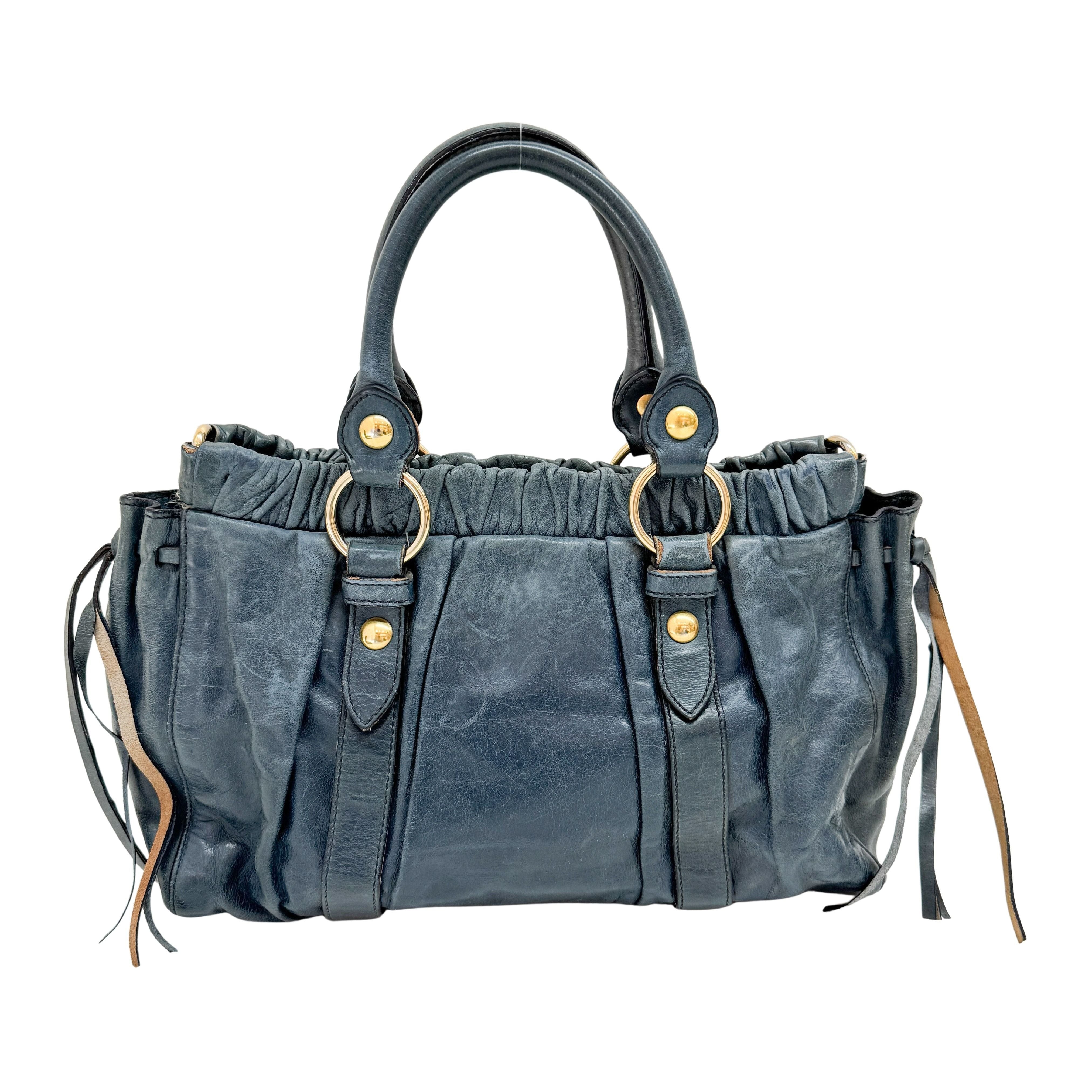 Vitello Blue Calfskin Leather Two Way Bag