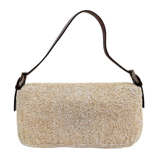 Baguette Beige Beaded Shoulder Bag