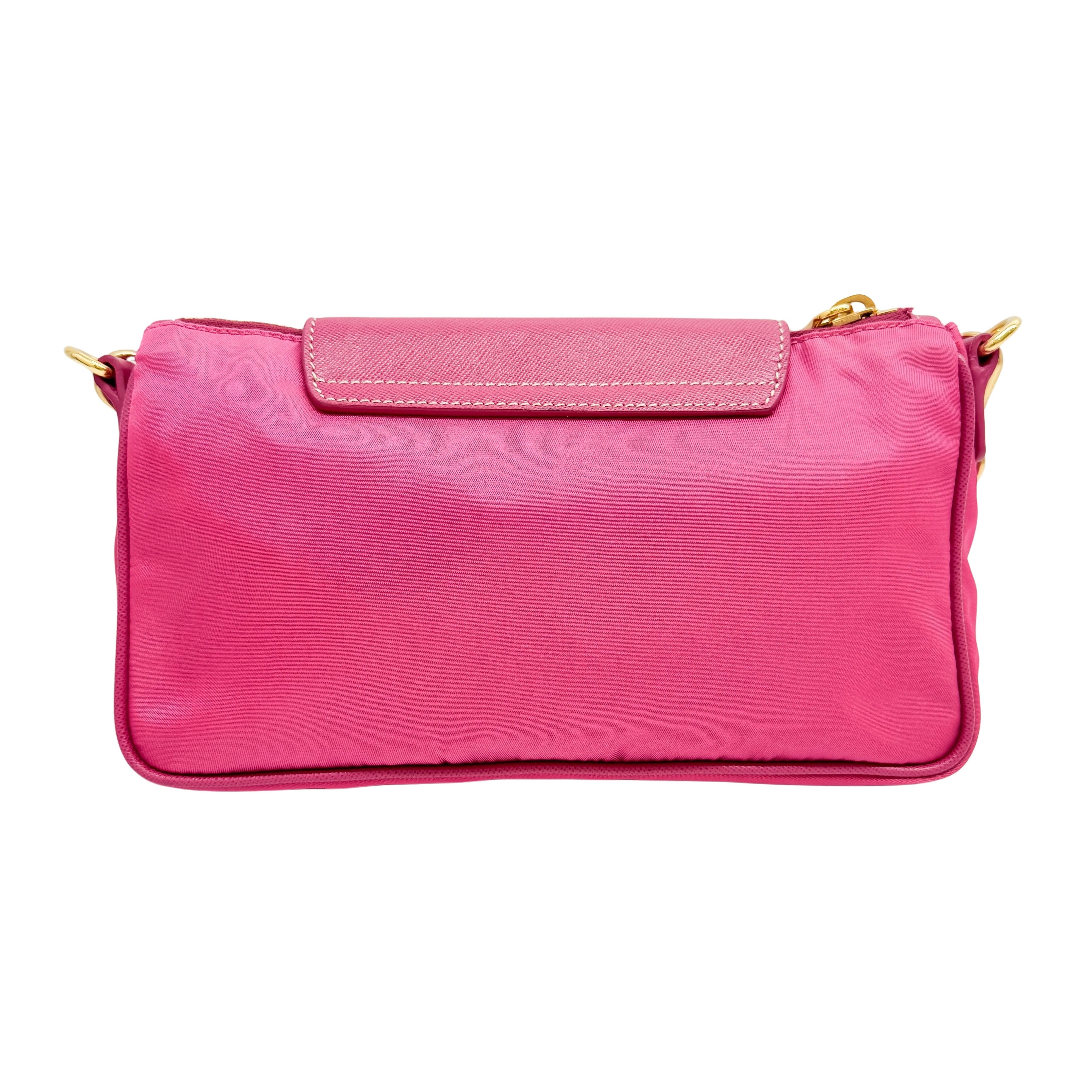 Gold Chain Pink Nylon Shoulder Bag