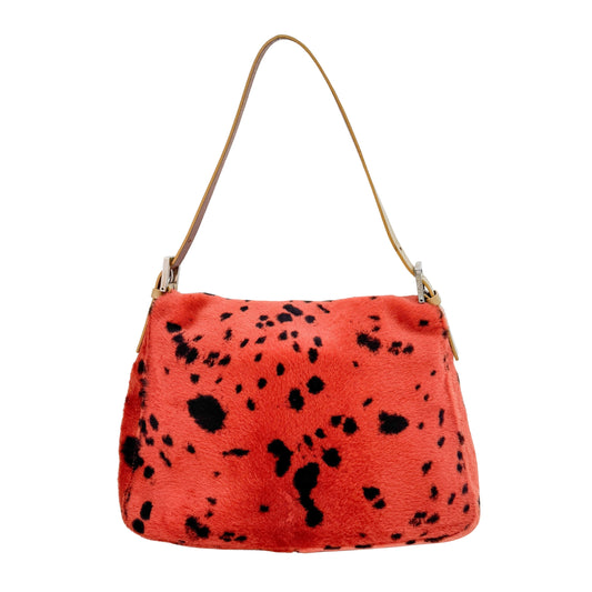 Mamma Baguette Orange Dalmatian Print Fur Shoulder Bag