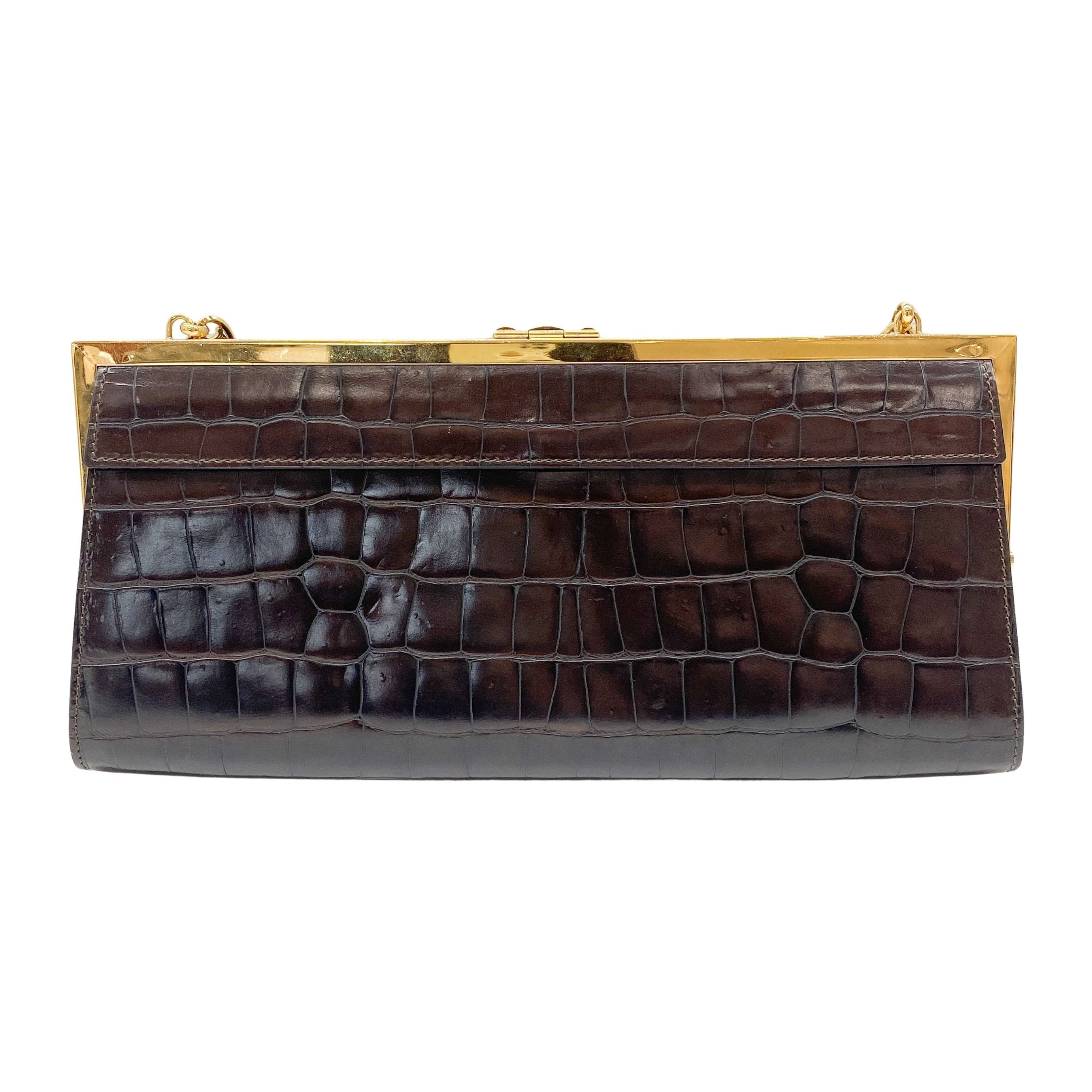 Macadam Brown Croc Chain Shoulder Bag