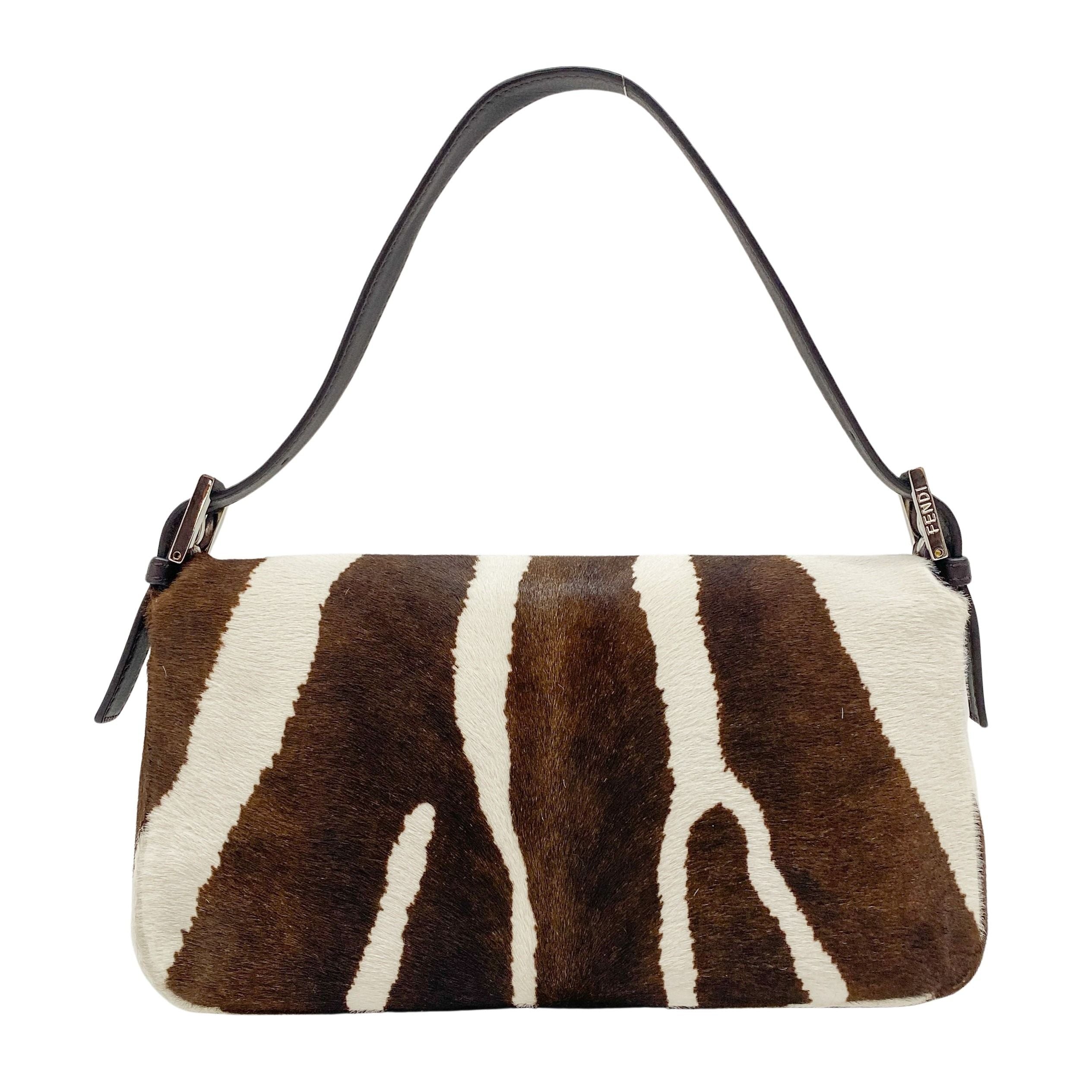 Baguette Brown Zebra Print Pony Hair Shoulder Bag