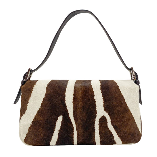 Baguette Brown Zebra Print Pony Hair Shoulder Bag