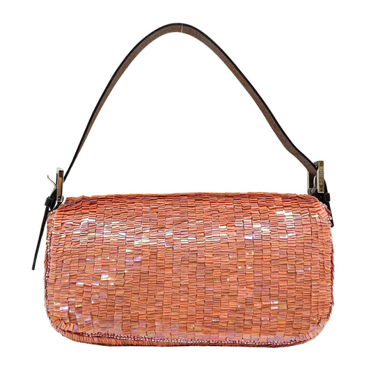 Baguette Coral Pink Sequin Shoulder Bag
