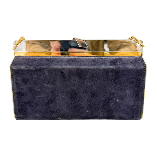 Gold Chain Navy Blue Suede Shoulder Bag