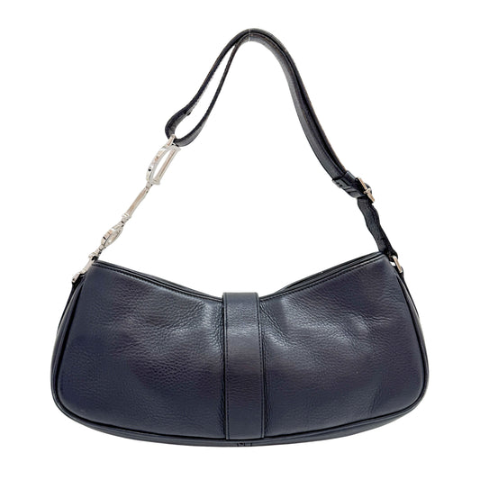 One Shoulder Black Leather D Metal Logo Shoulder Bag