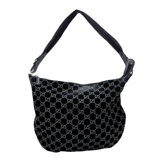 GG Black Canvas Suede Shoulder Bag