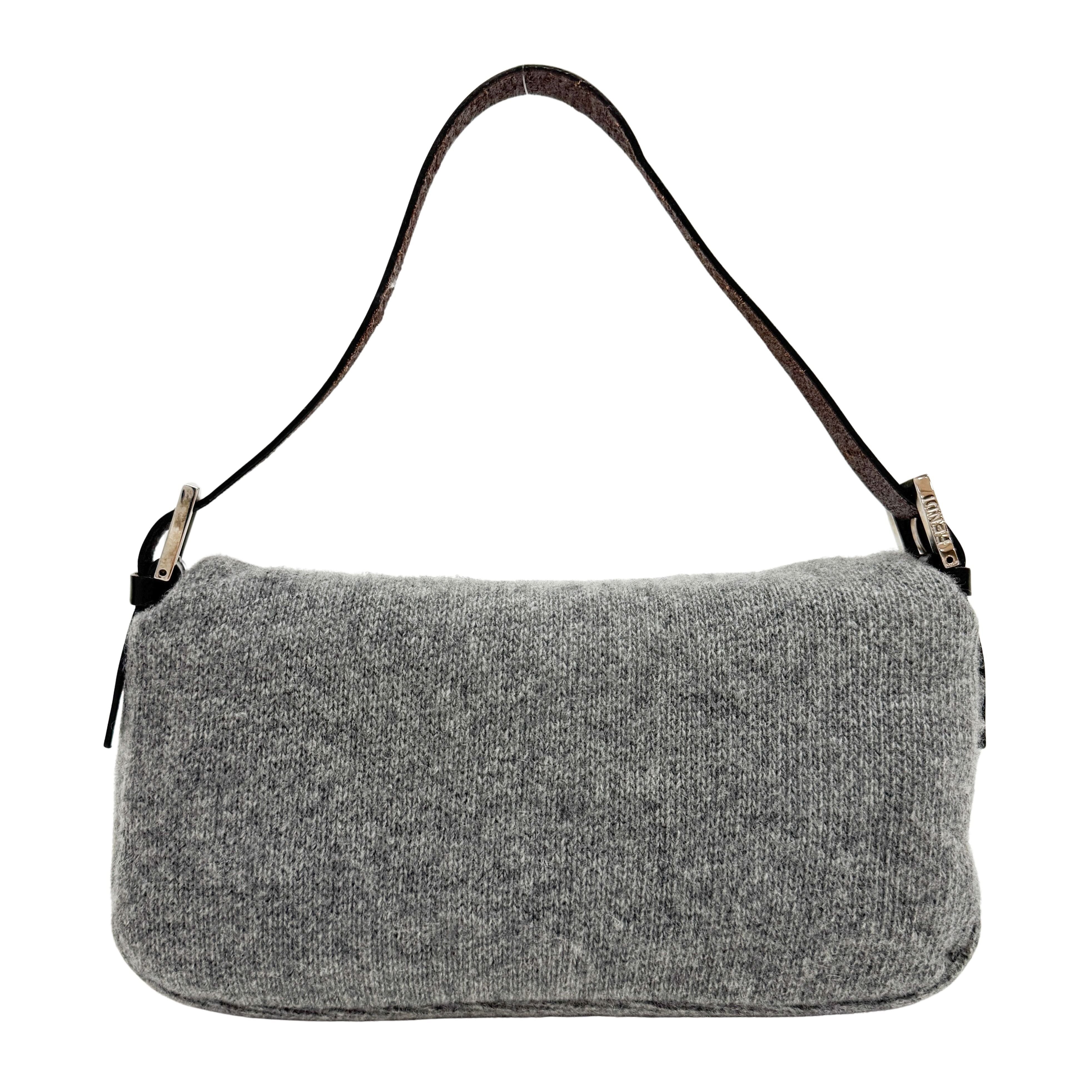 Baguette Grey Wool Shoulder Bag