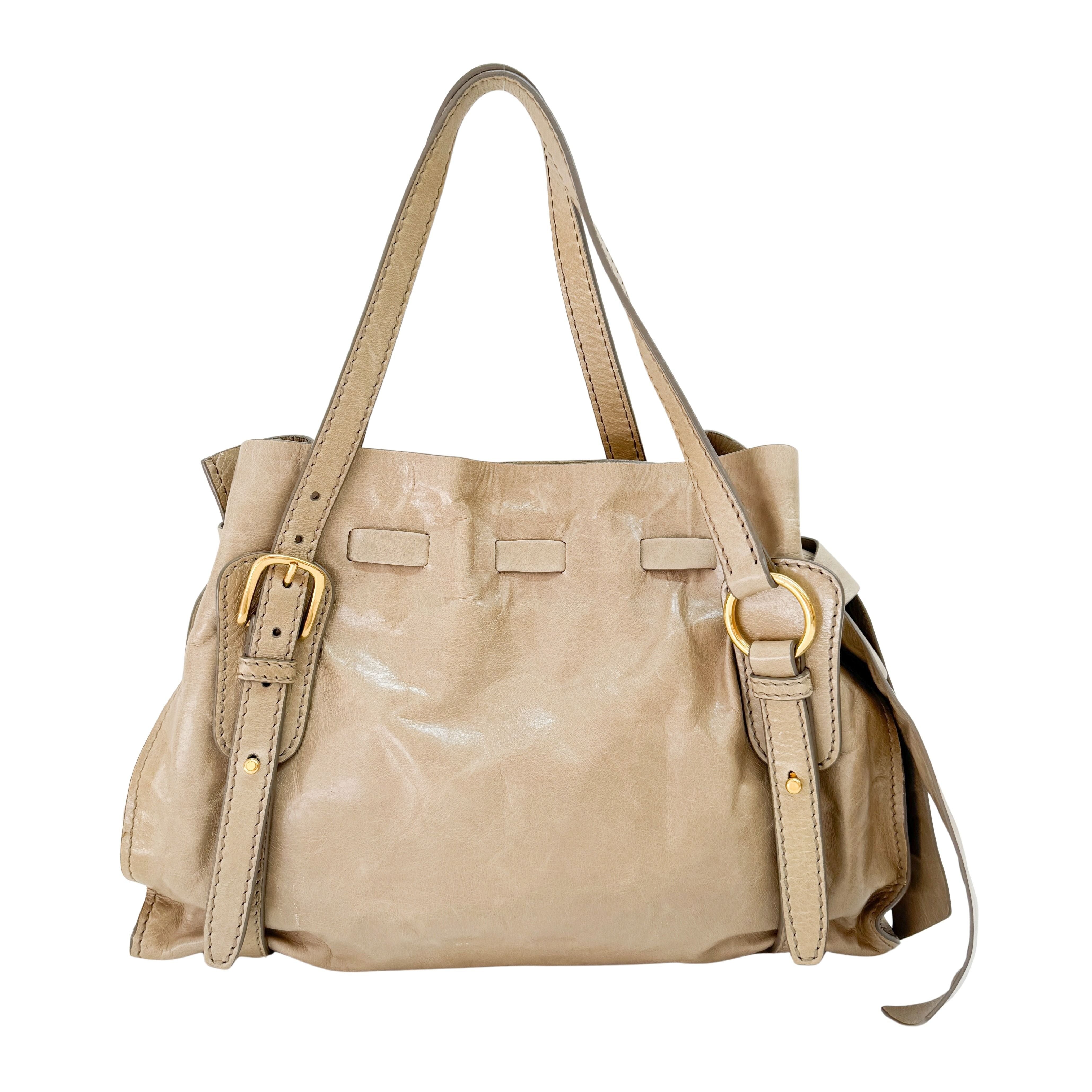 Vitello Lux Bow Beige Leather Bag