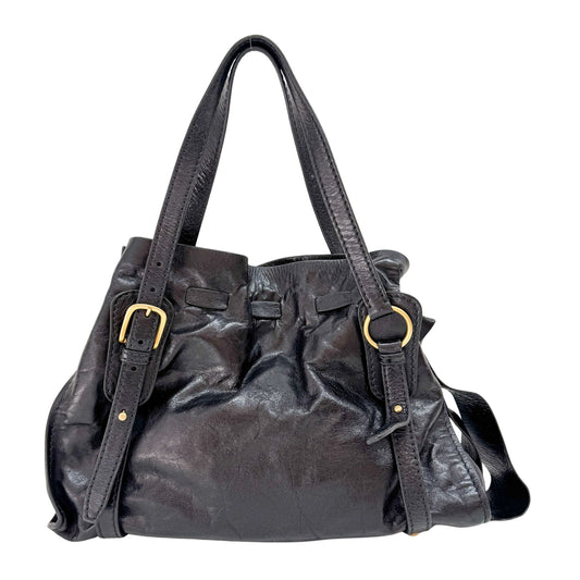 Vitello Lux Bow Black Leather Shoulder Bag