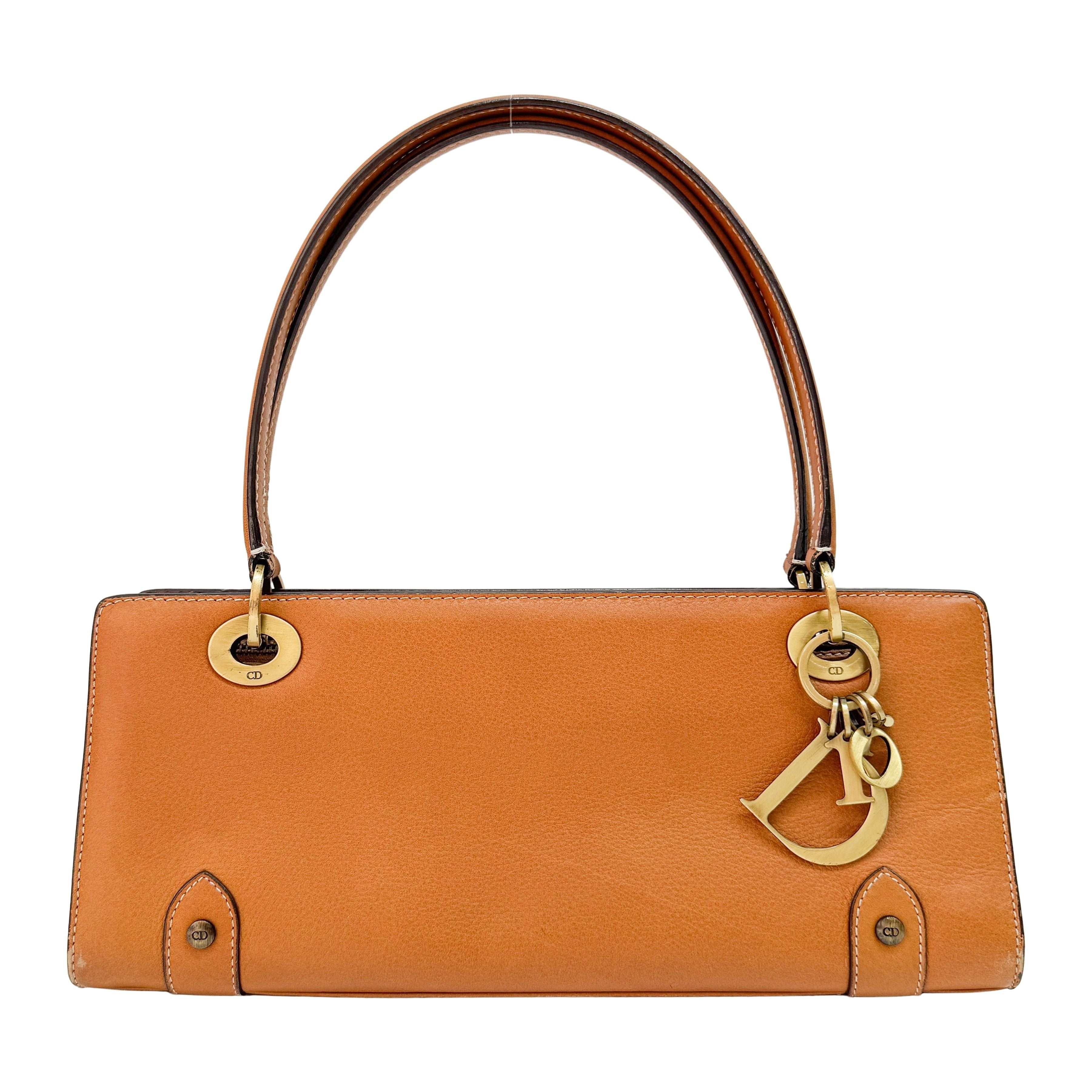 Caramel Brown Leather with Logo Charm Shoulder Bag