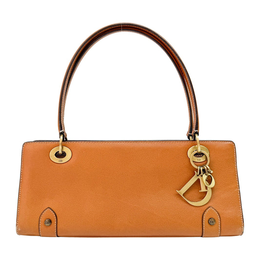 Caramel Brown Leather with Logo Charm Shoulder Bag