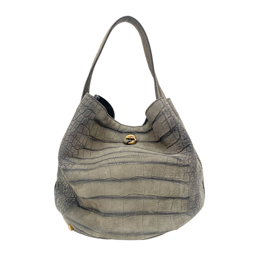 Grey Crocodile Embossed Nubuck Leather Hobo Bag