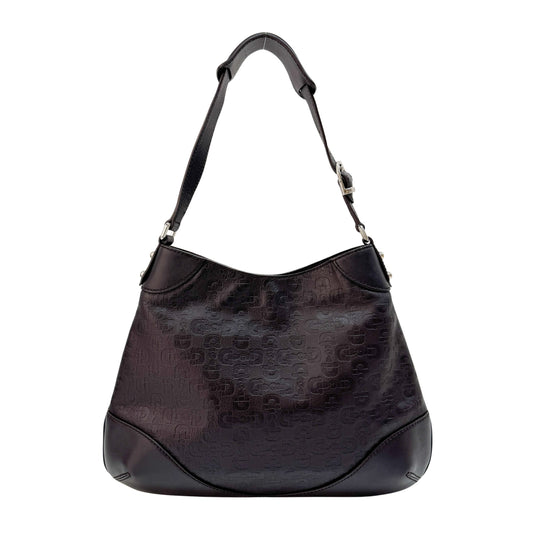 Black Horsebit Canvas Leather Hobo Bag