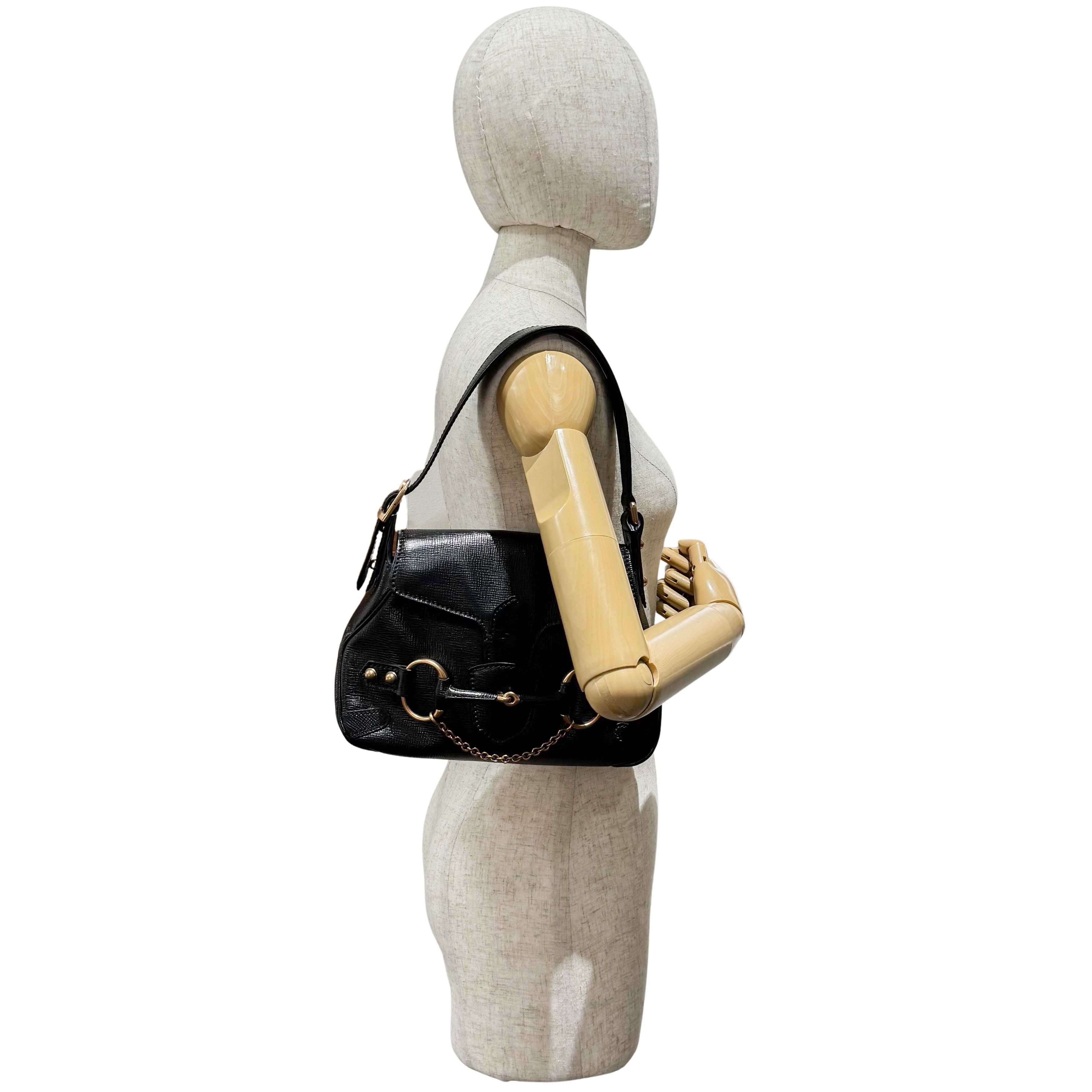 Horsebit Black Leather Shoulder Bag