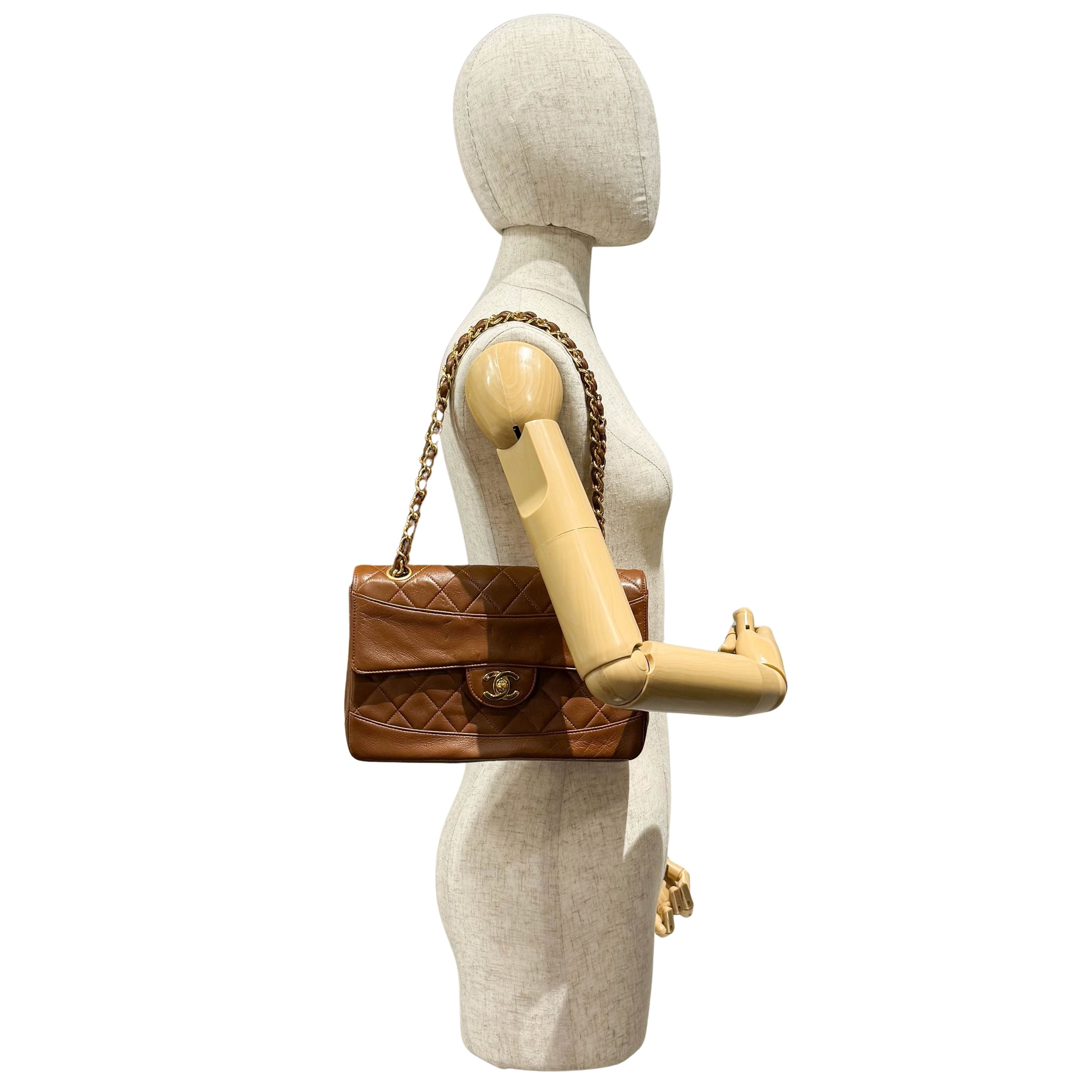 Timeless Classic Matelassé Brown Leather Shoulder Bag