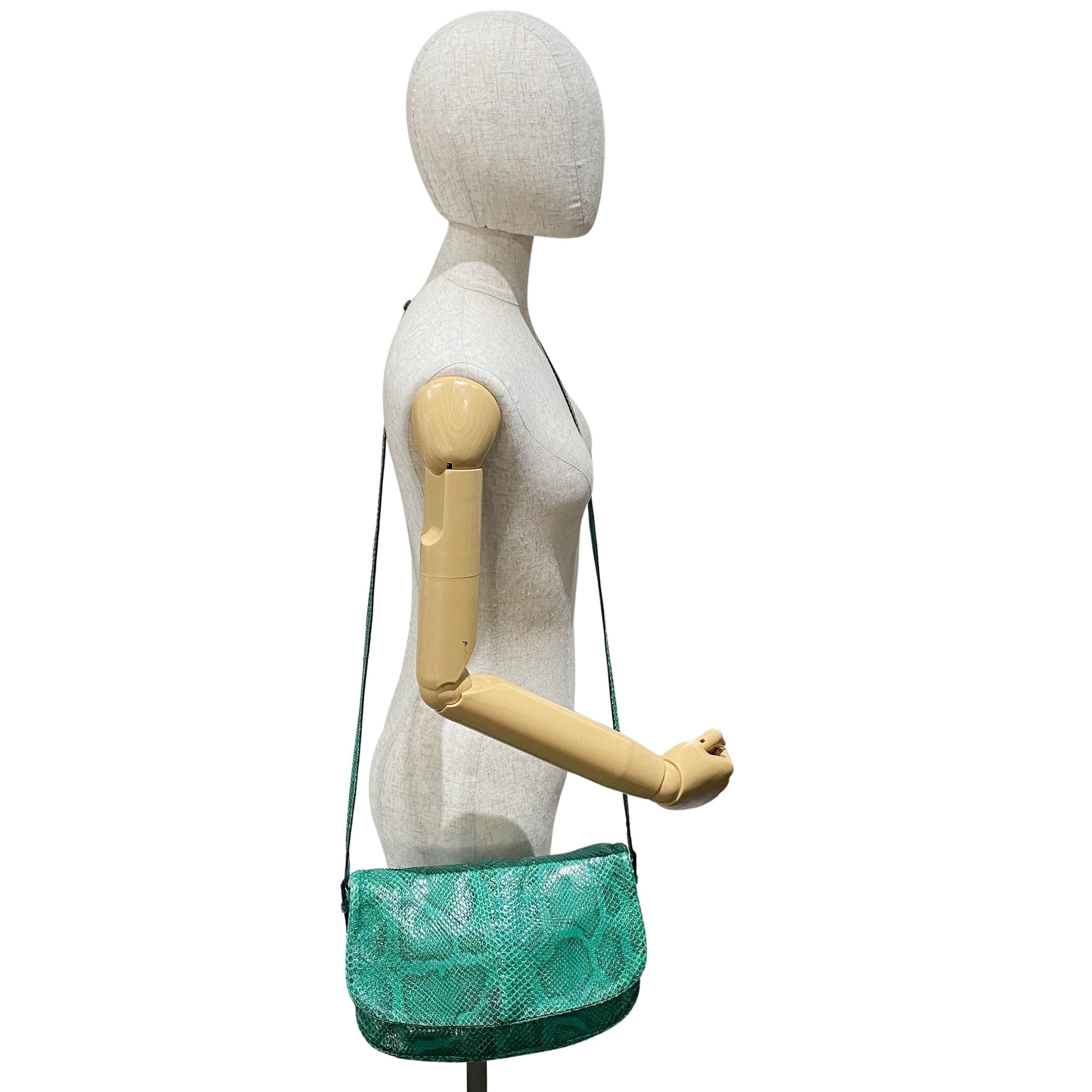 Green Embossed Snake Leather Crossbody Bag