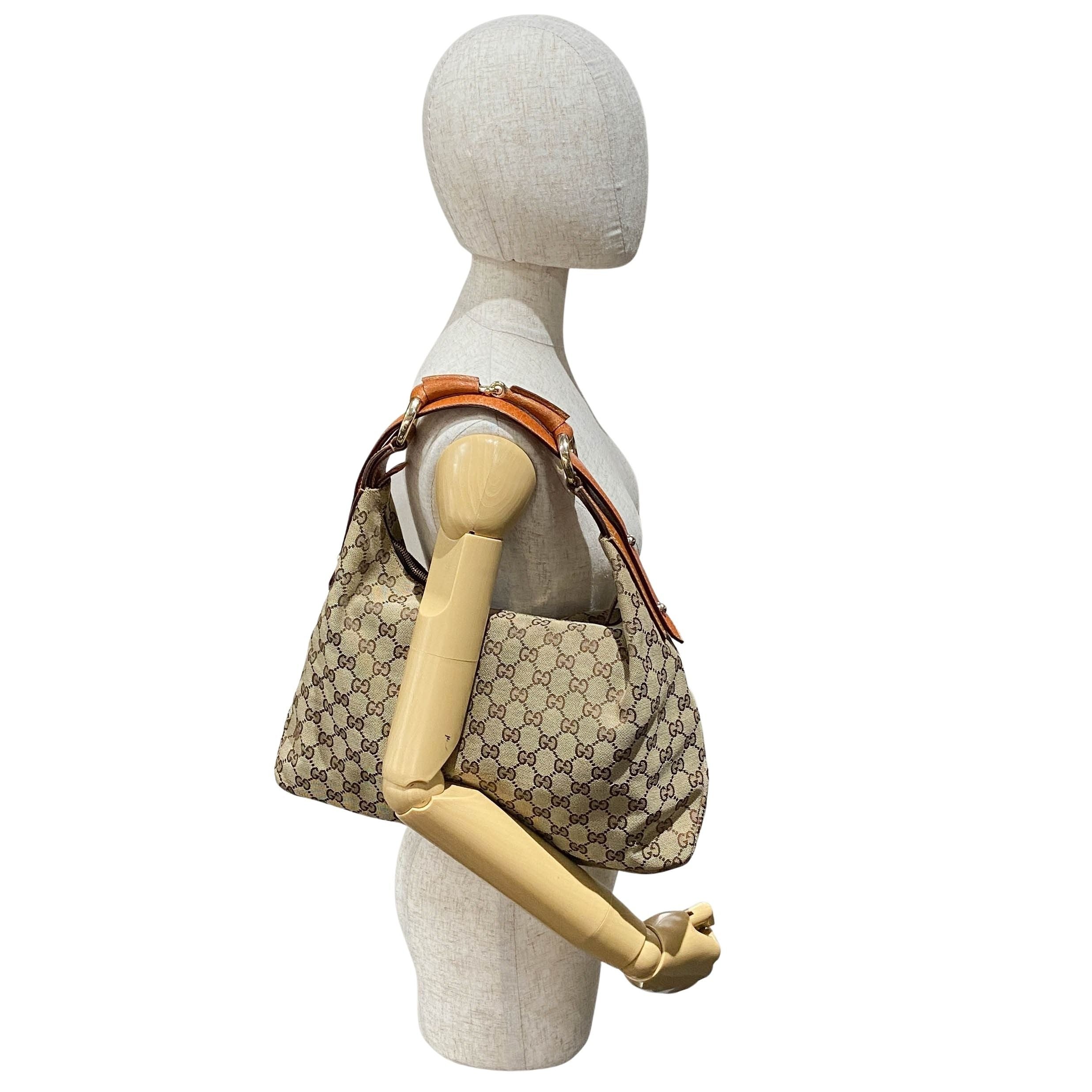 GG Brown Canvas Horsebit Hobo Bag