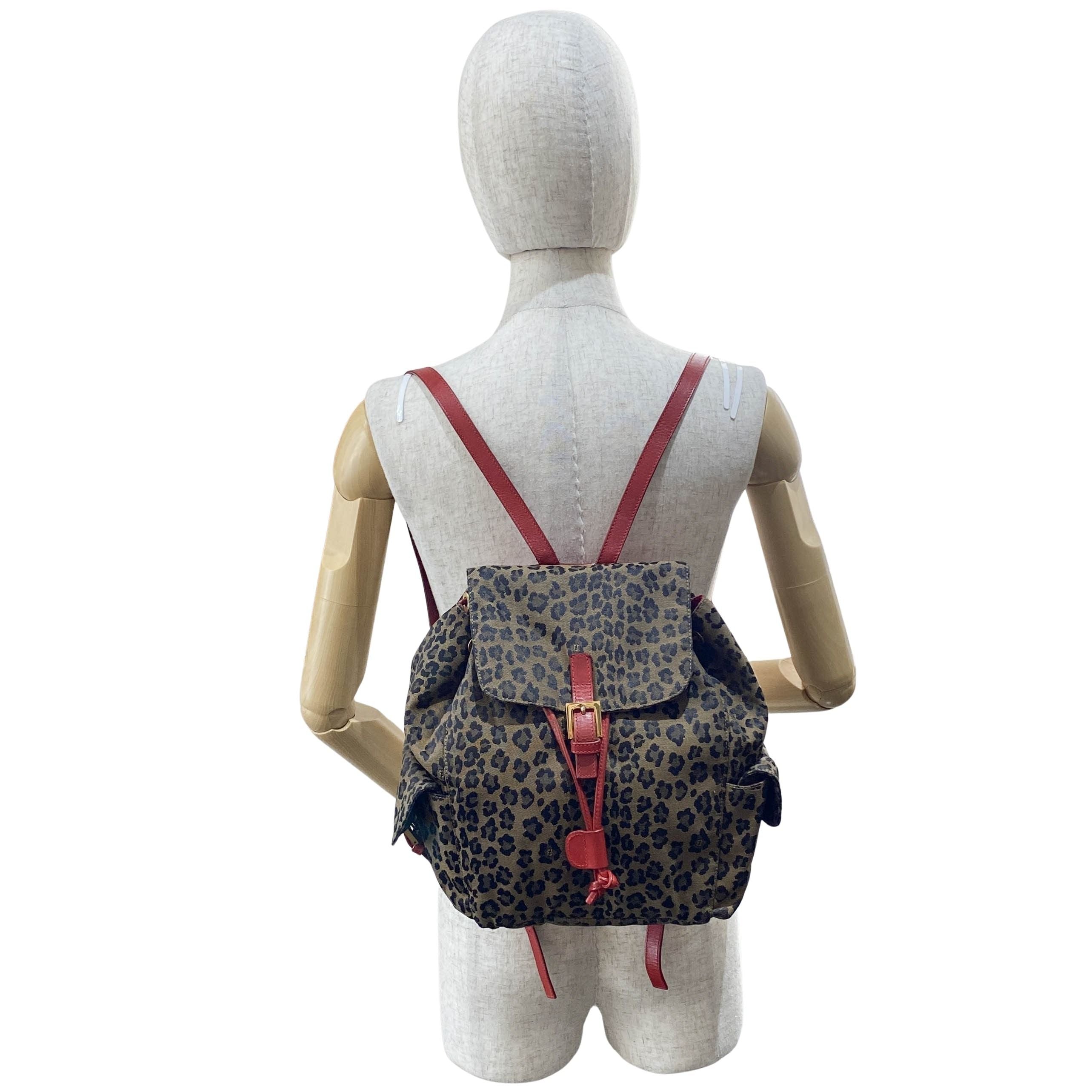 Brown Leopard Print Canvas Backpack