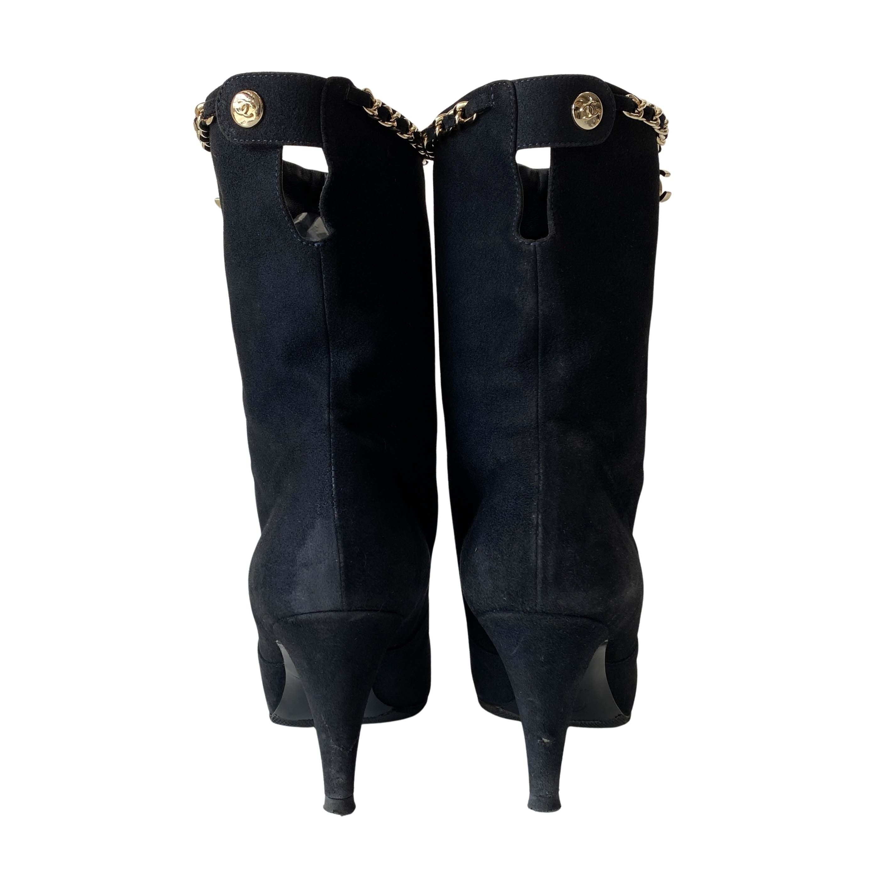 Size 36 1/2 Black Suede Calf High Boots