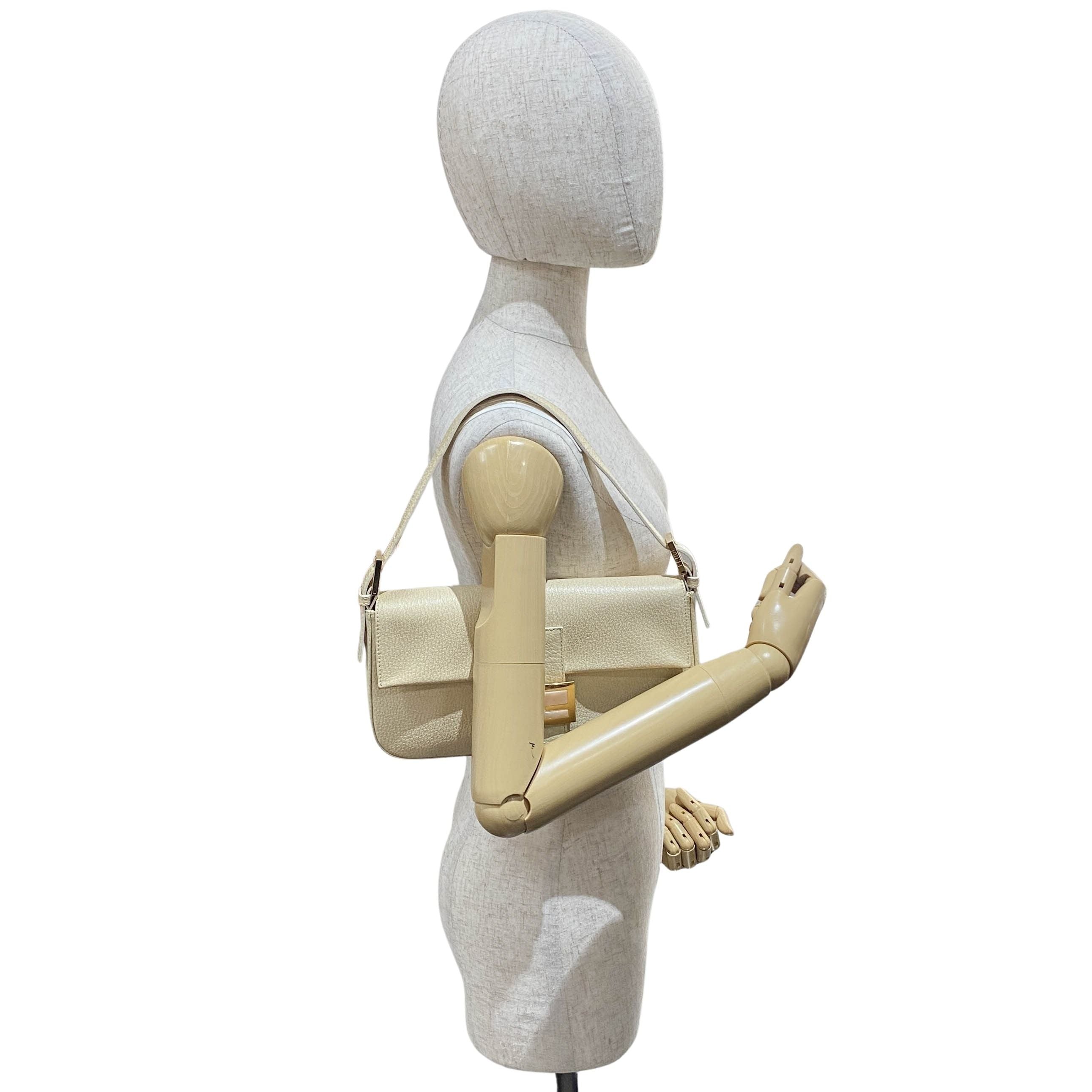 Baguette Cream Leather Rose Quartz Hardware Shoulder Bag