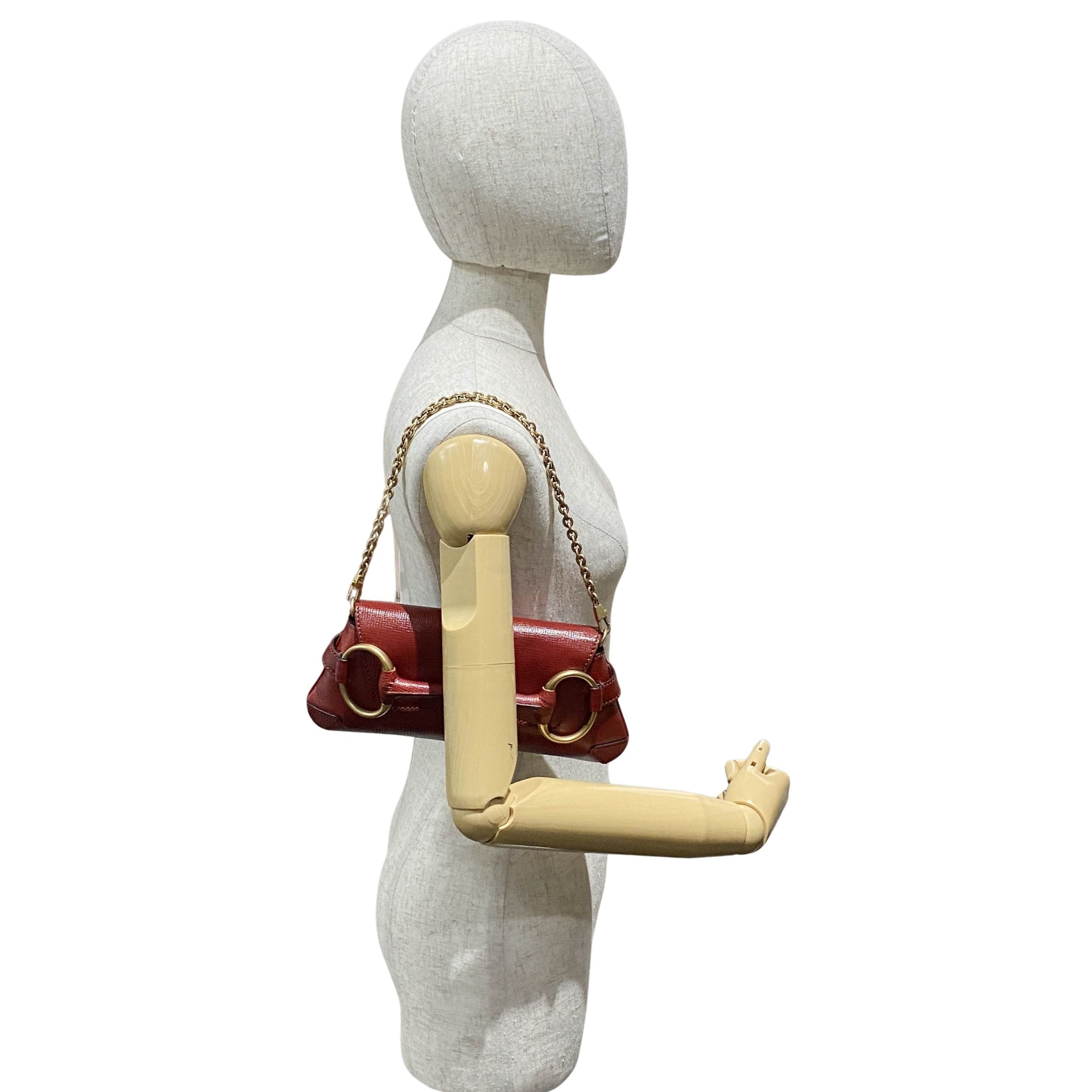 Horsebit Red Leather Chain Shoulder Bag