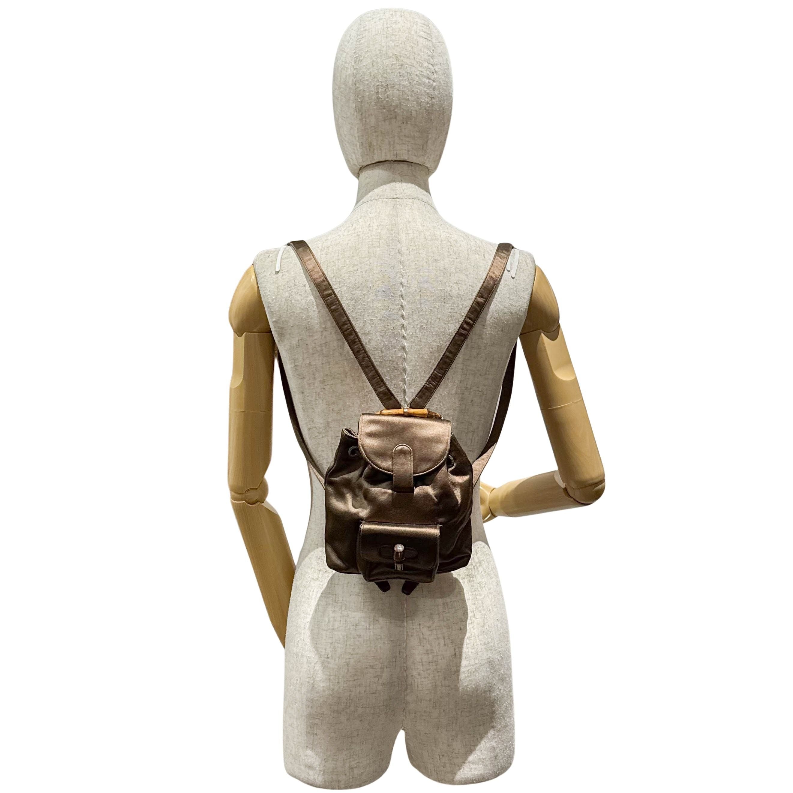 Mini Brown Satin Bamboo Turn-Lock Backpack