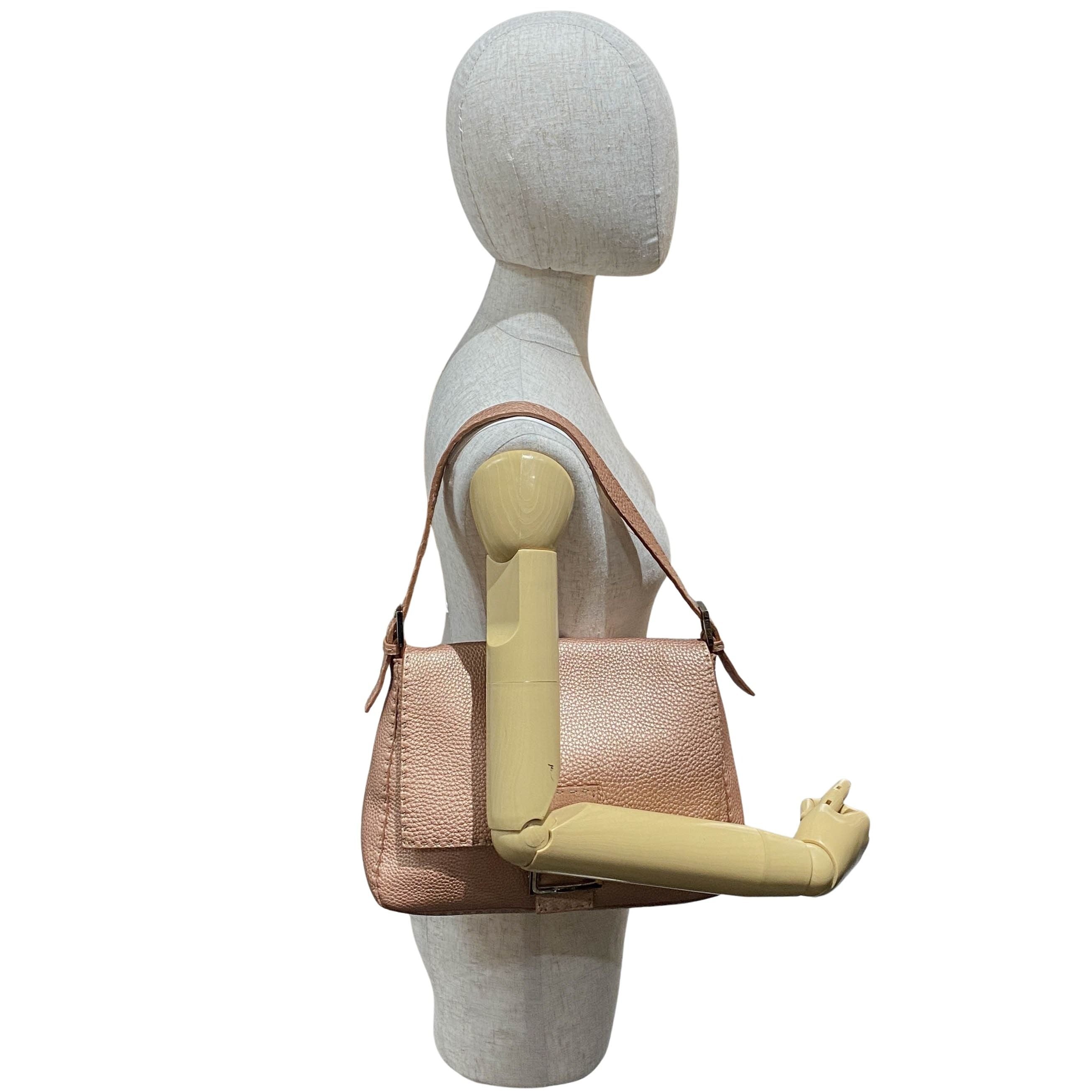 Mamma Baguette Rose Gold Leather Shoulder Bag