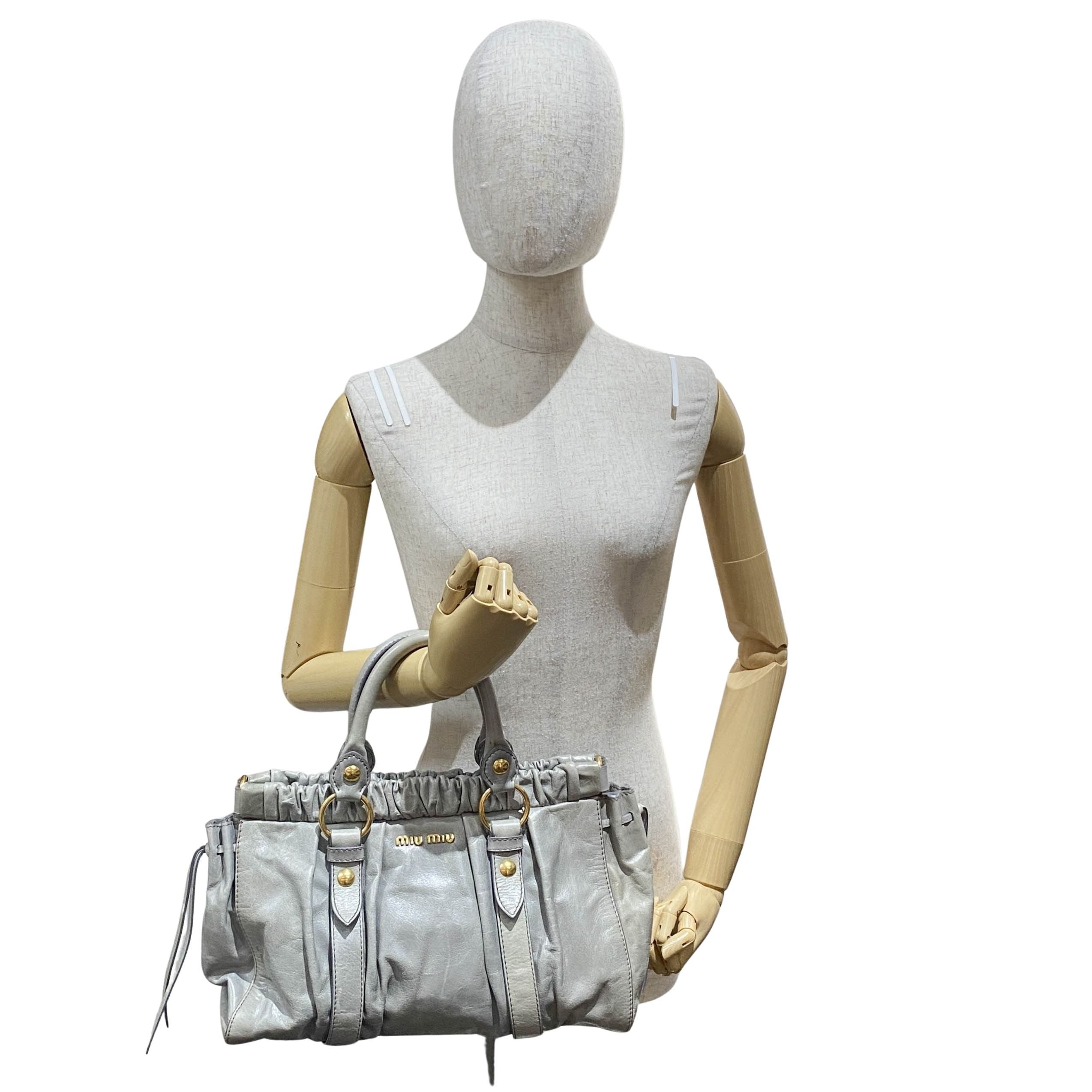 Vitello Bauletto Grey Calfskin Leather Two Way Bag