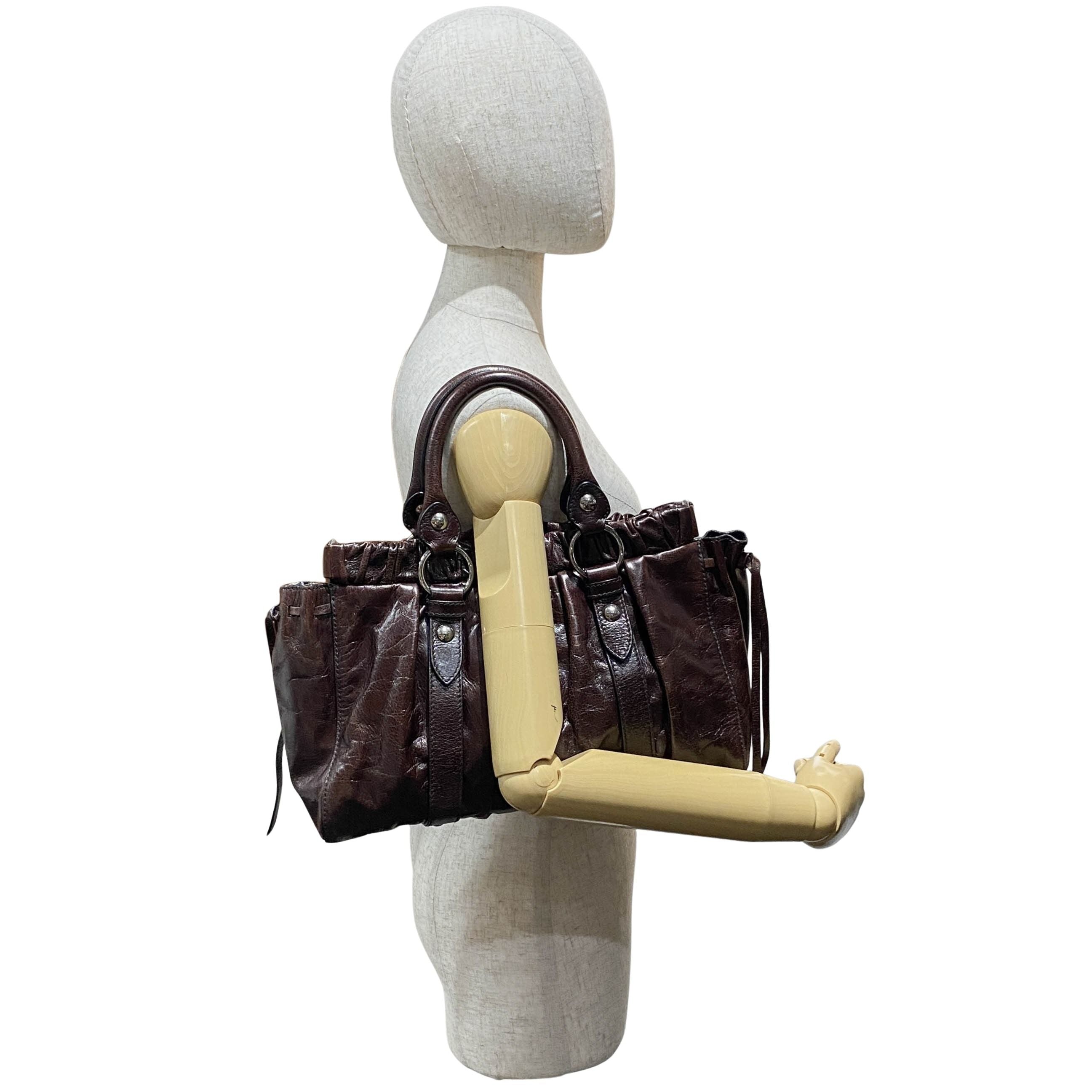 Vitello Bauletto Dark Brown Calfskin Leather Two Way Bag