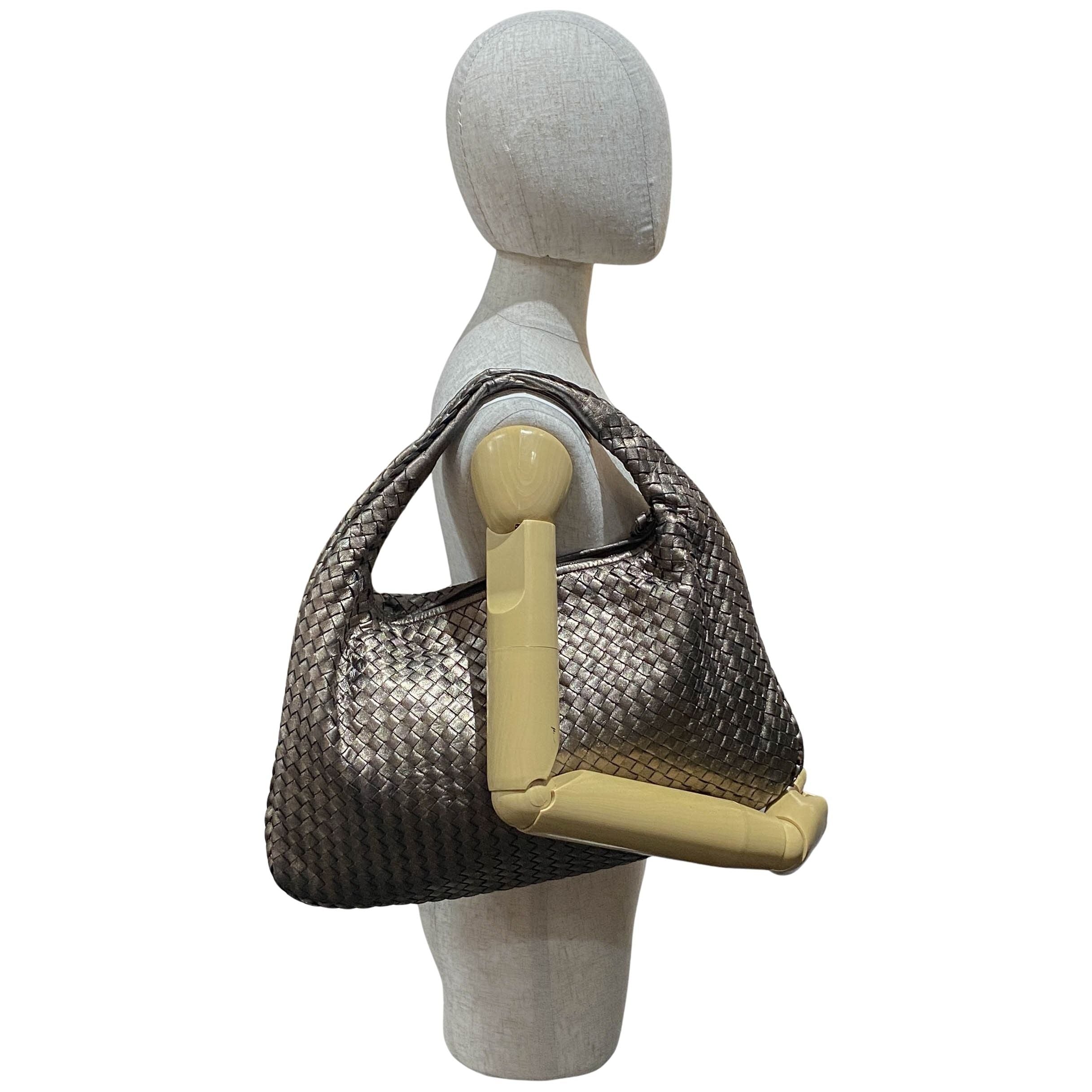 Intrecciato Gold Leather Hobo Bag