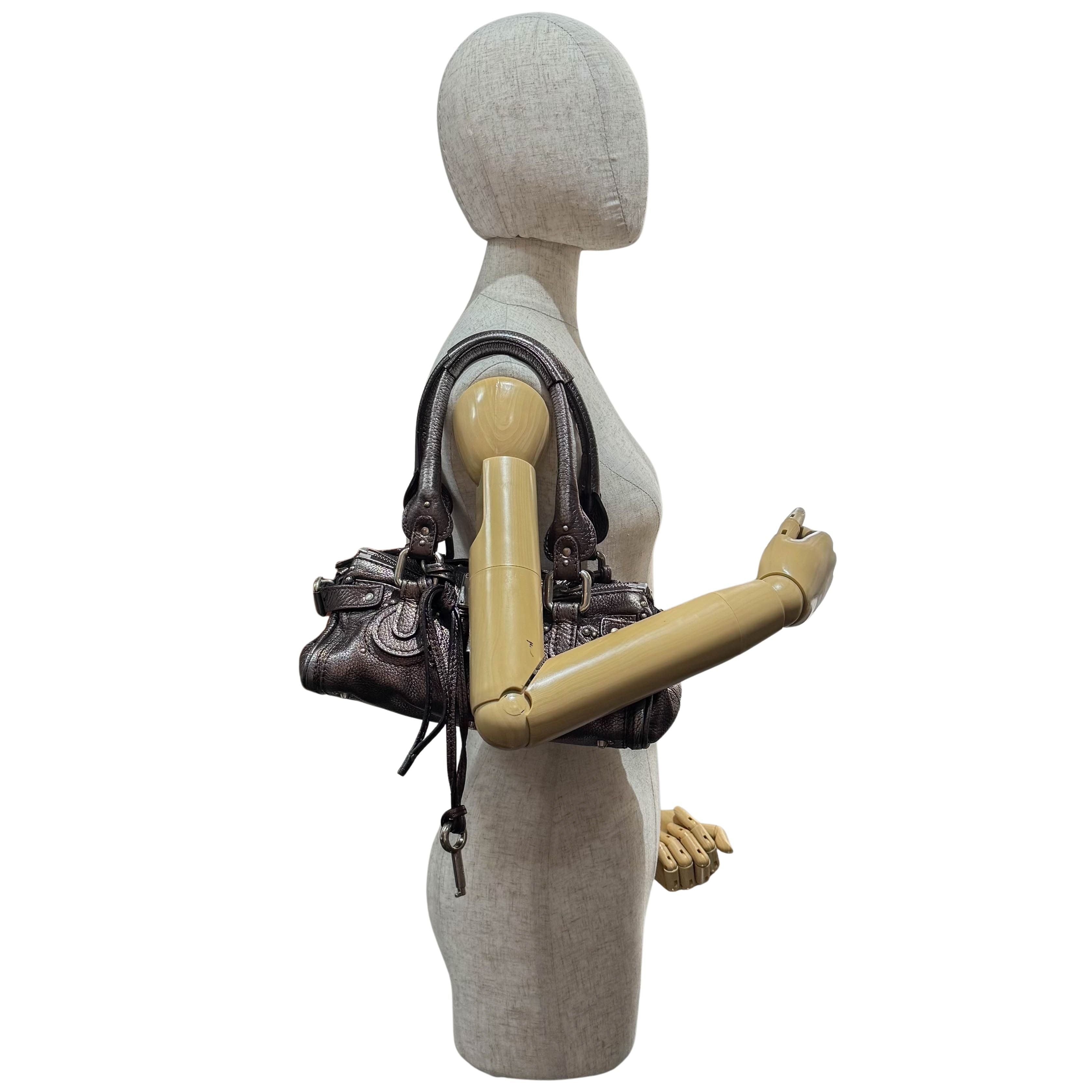 Mini Paddington Rose/Black Metallic Calfskin Leather Hand Bag