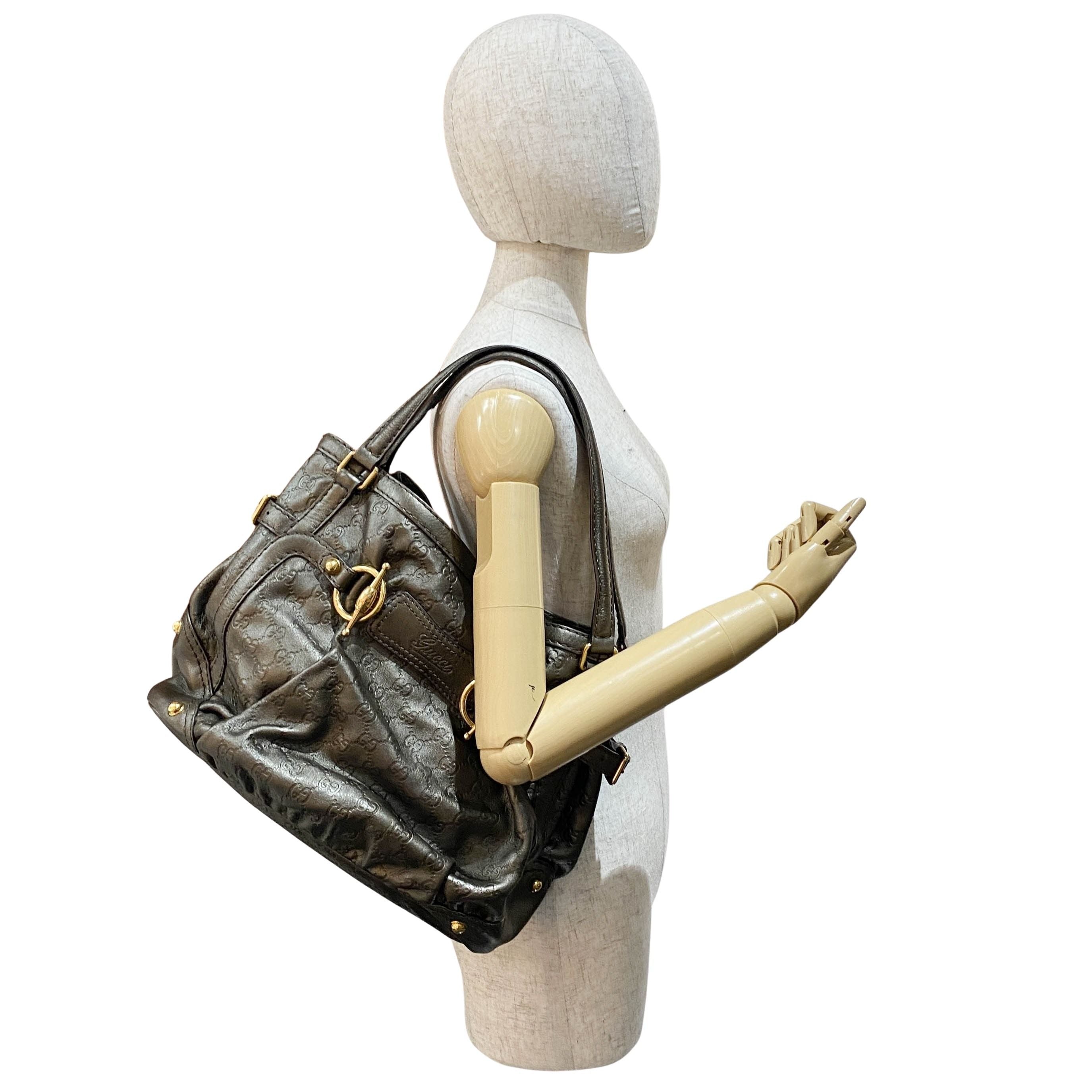 Guccisima Metalic Green Leather Hobo Shoulder Bag