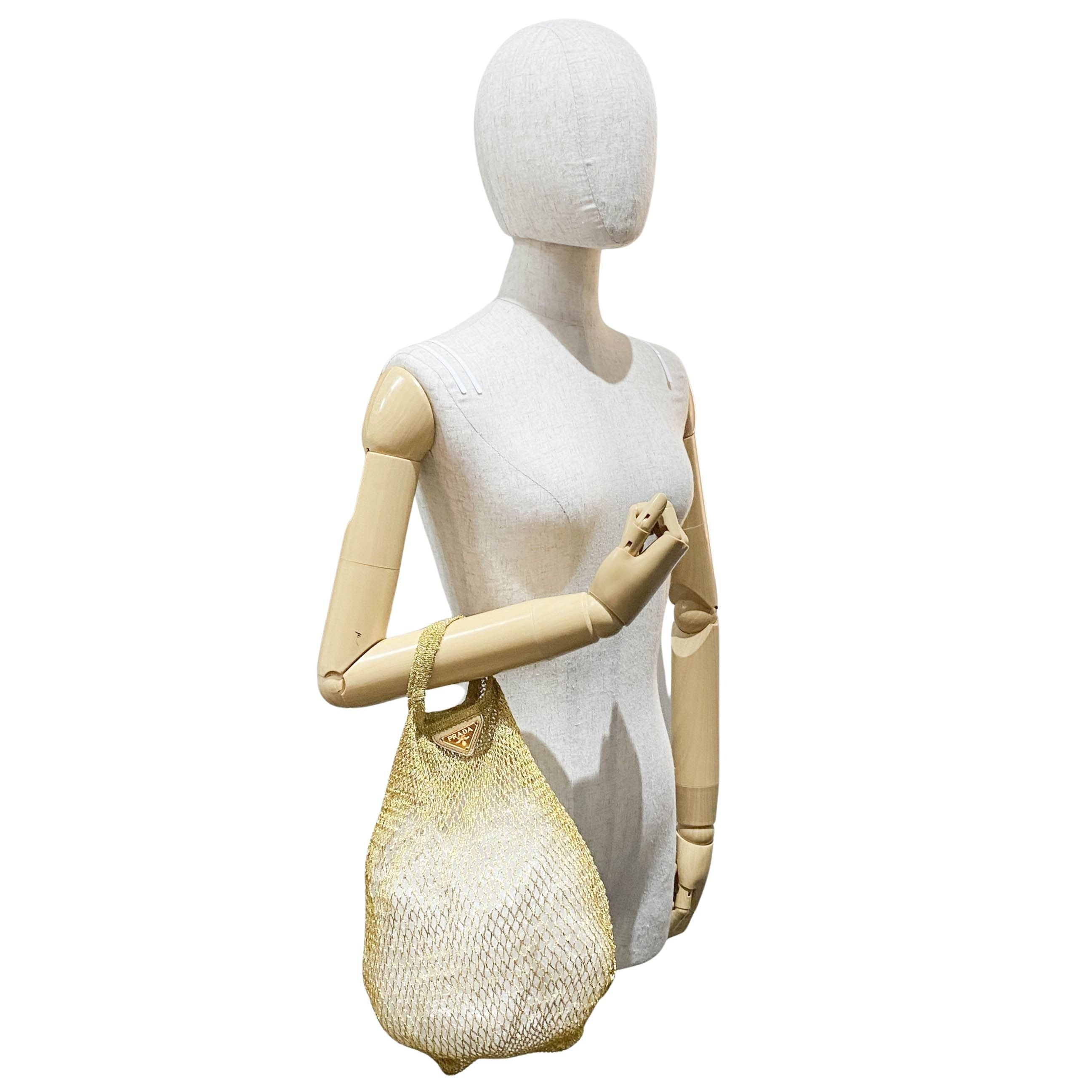 Triangle Logo Gold Mesh Handbag