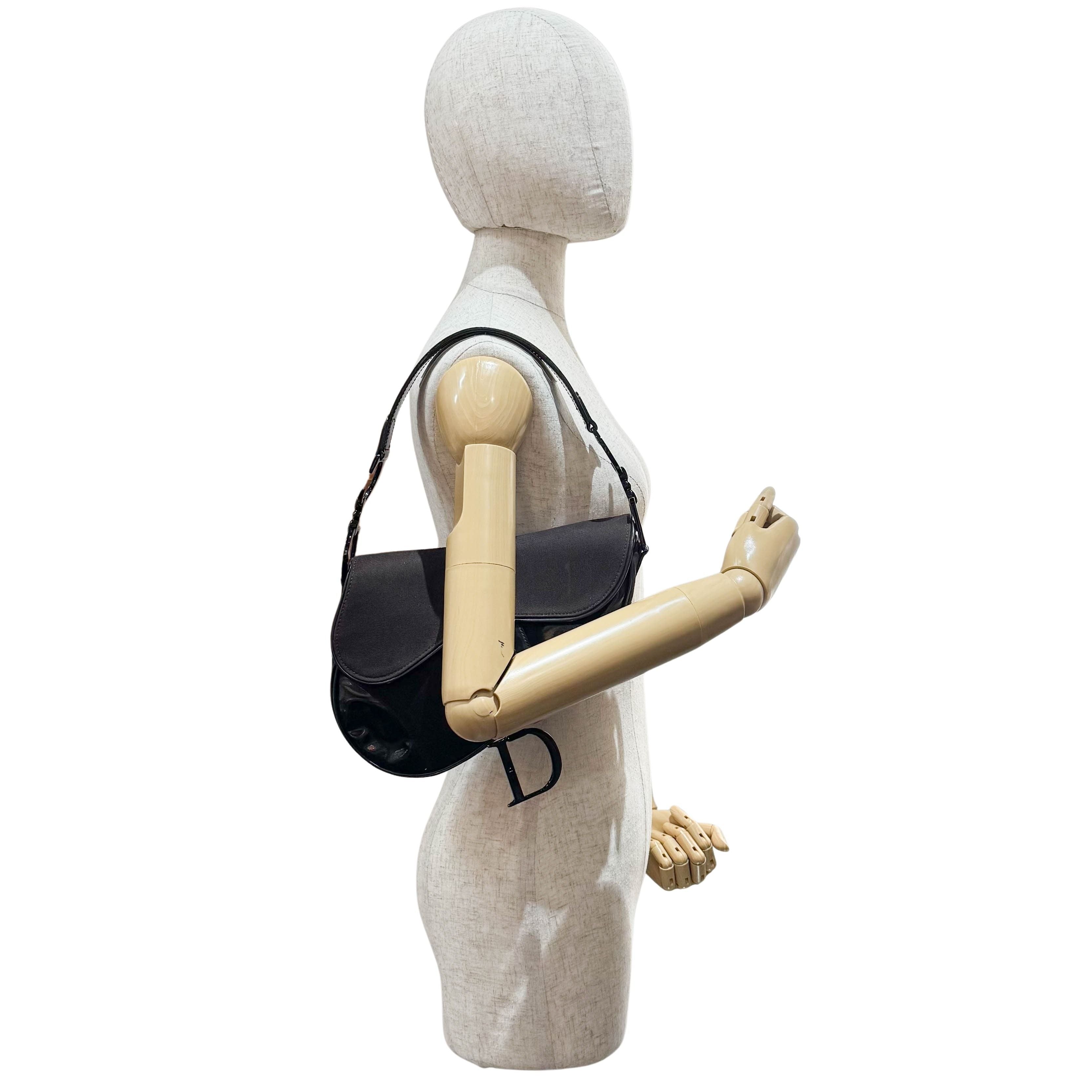 Saddle Brown Cotton & Patent Leather Shoulder Bag