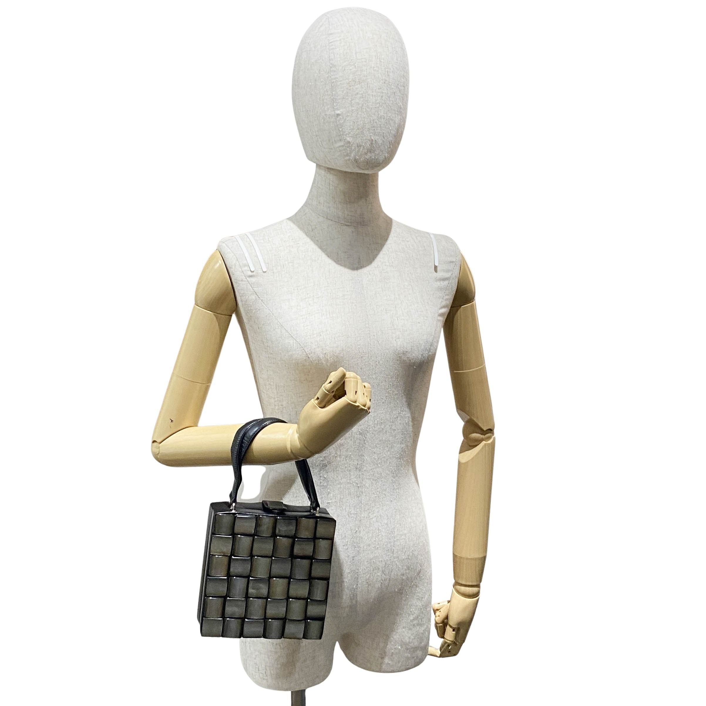 Intrecciato Black & Silver Leather Box Handbag