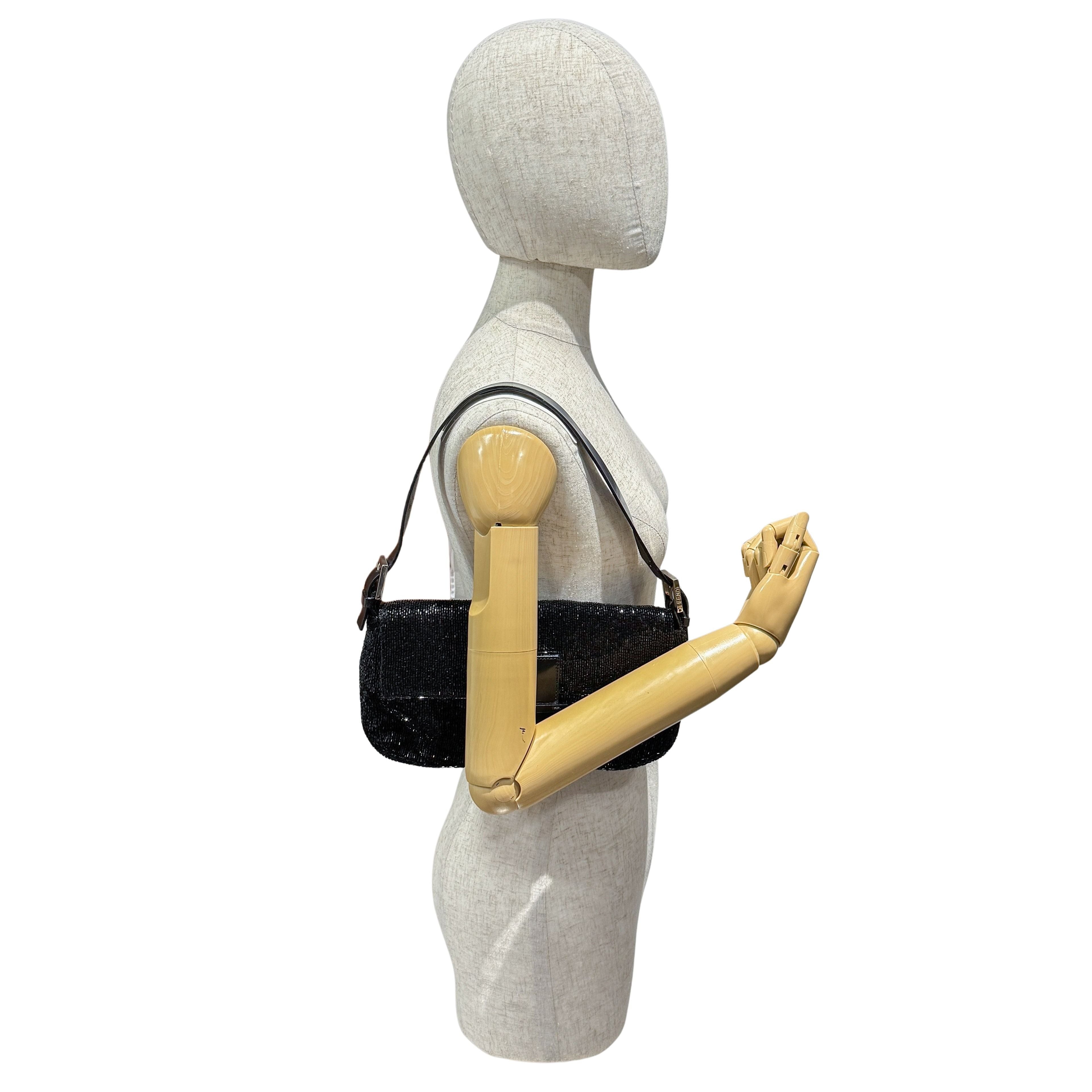 Baguette Black Beaded Shoulder Bag