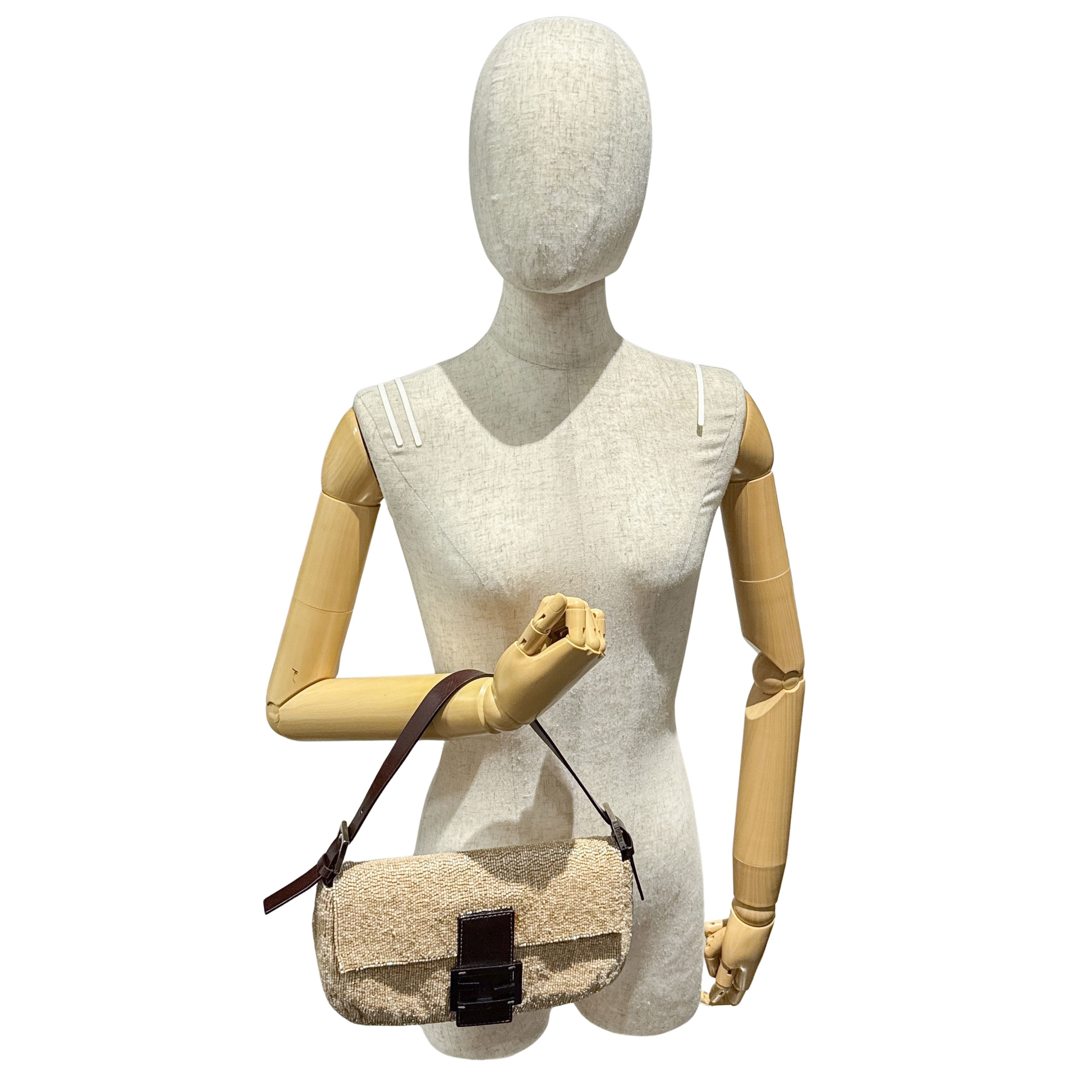 Baguette Beige Beaded Shoulder Bag