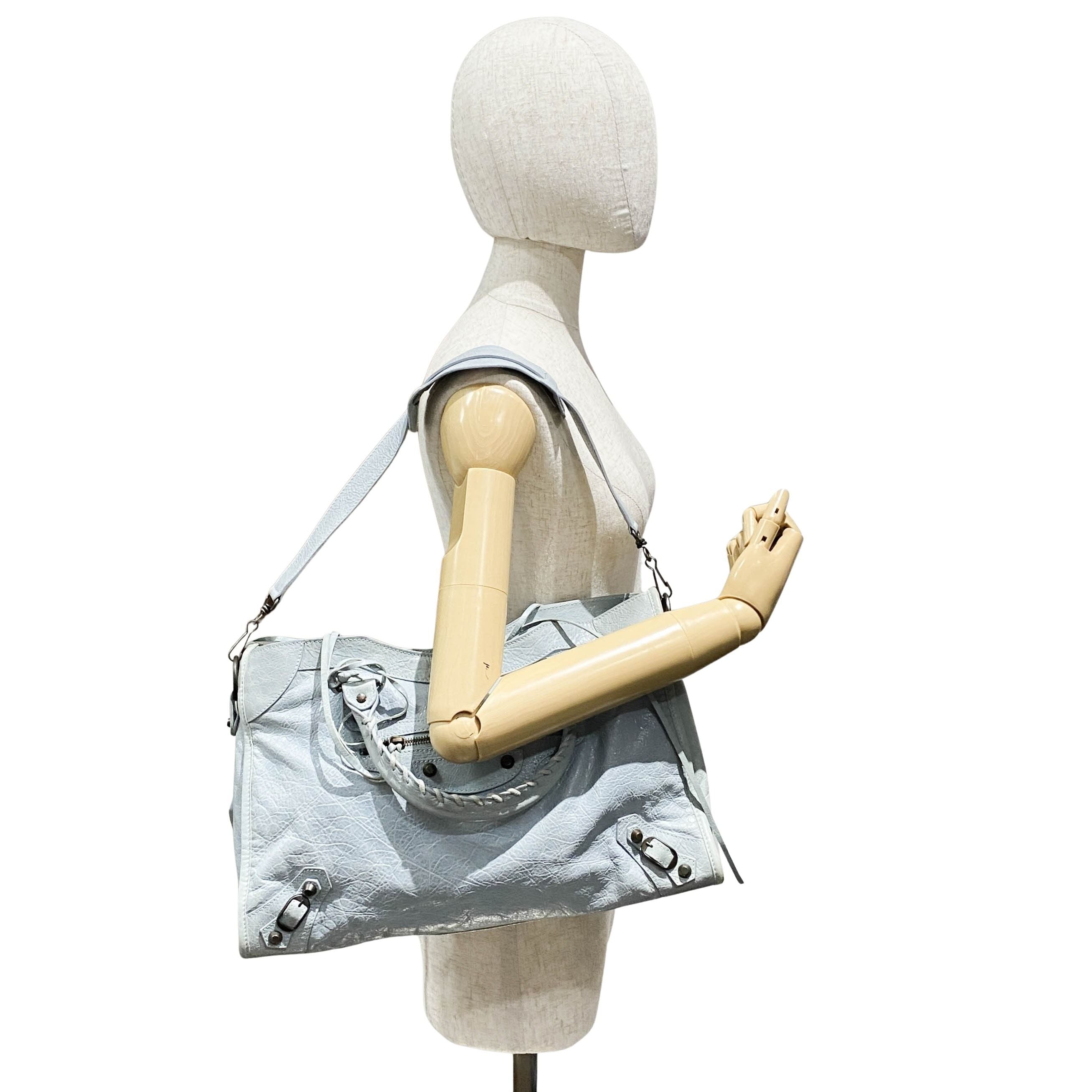 The City Blue Calfskin Leather Two Way Bag