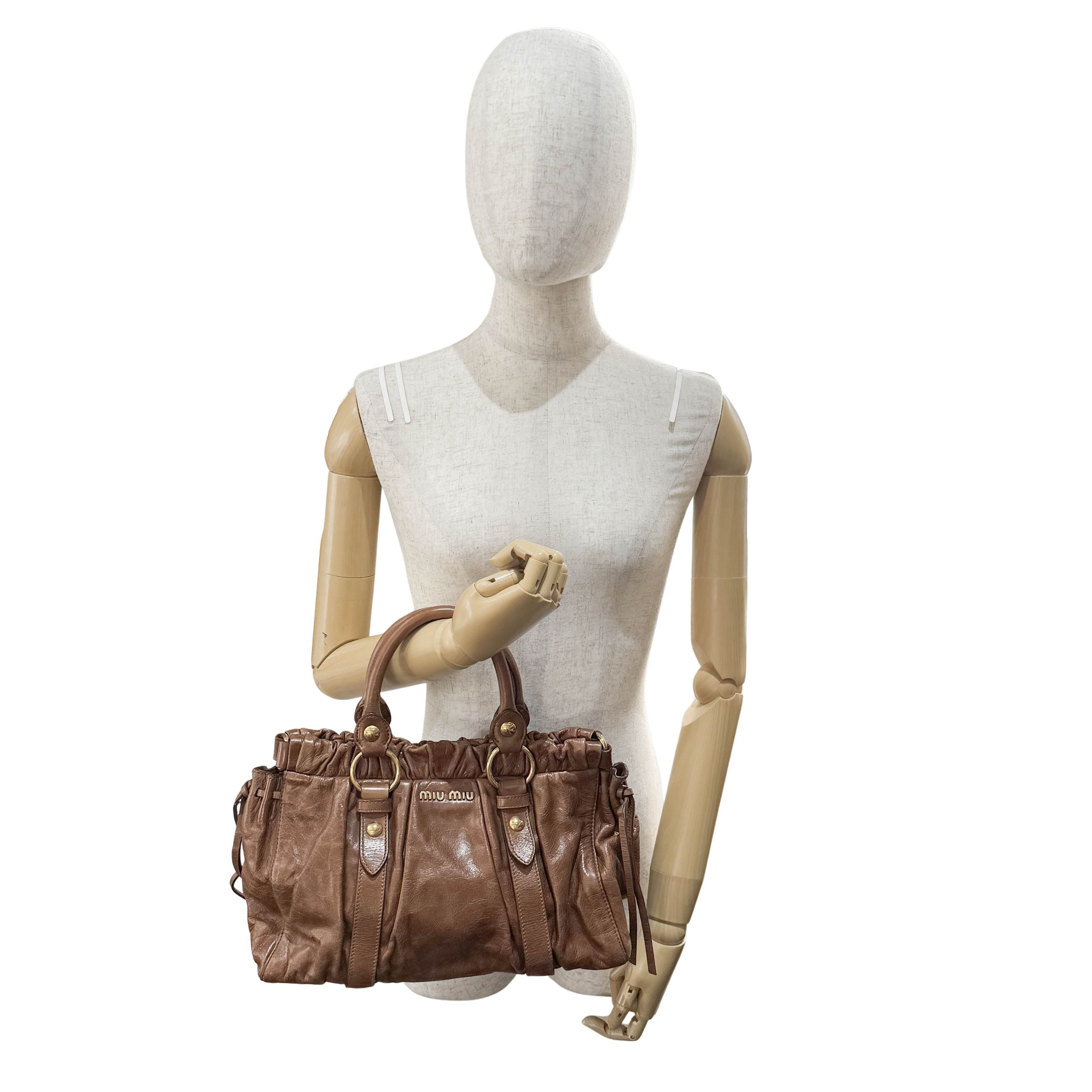 Vitello Bauletto Brown Calfskin Leather Two Way Bag